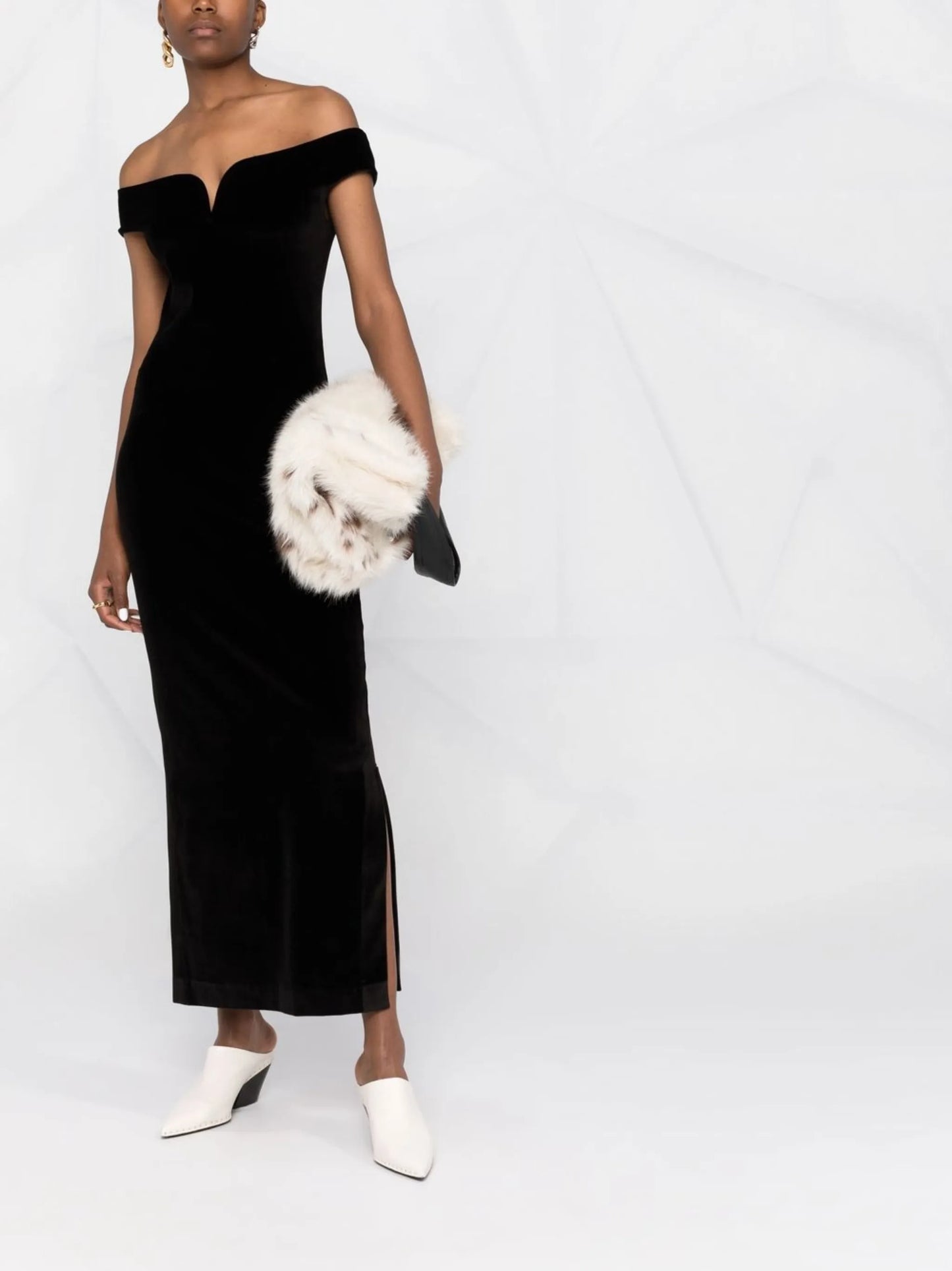 off-shoulder fitted midi dress