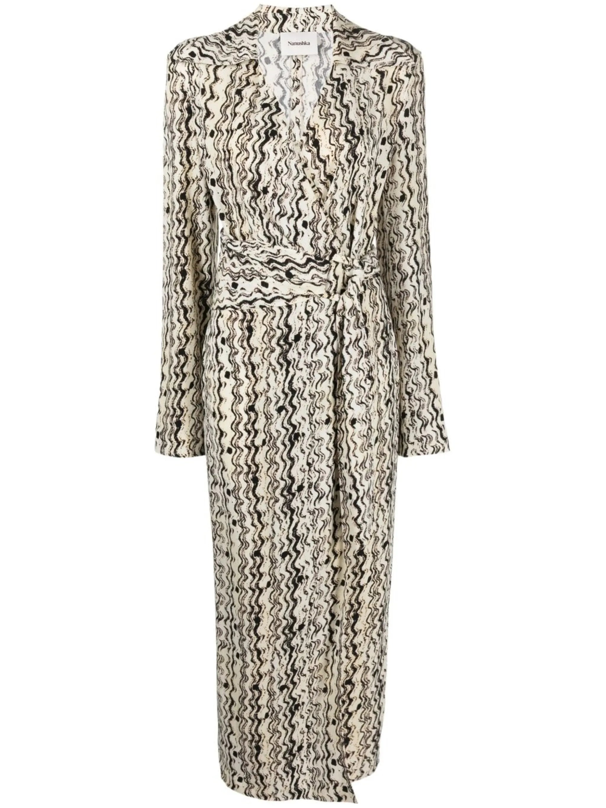 Neutral Optic-Wave Print Dress