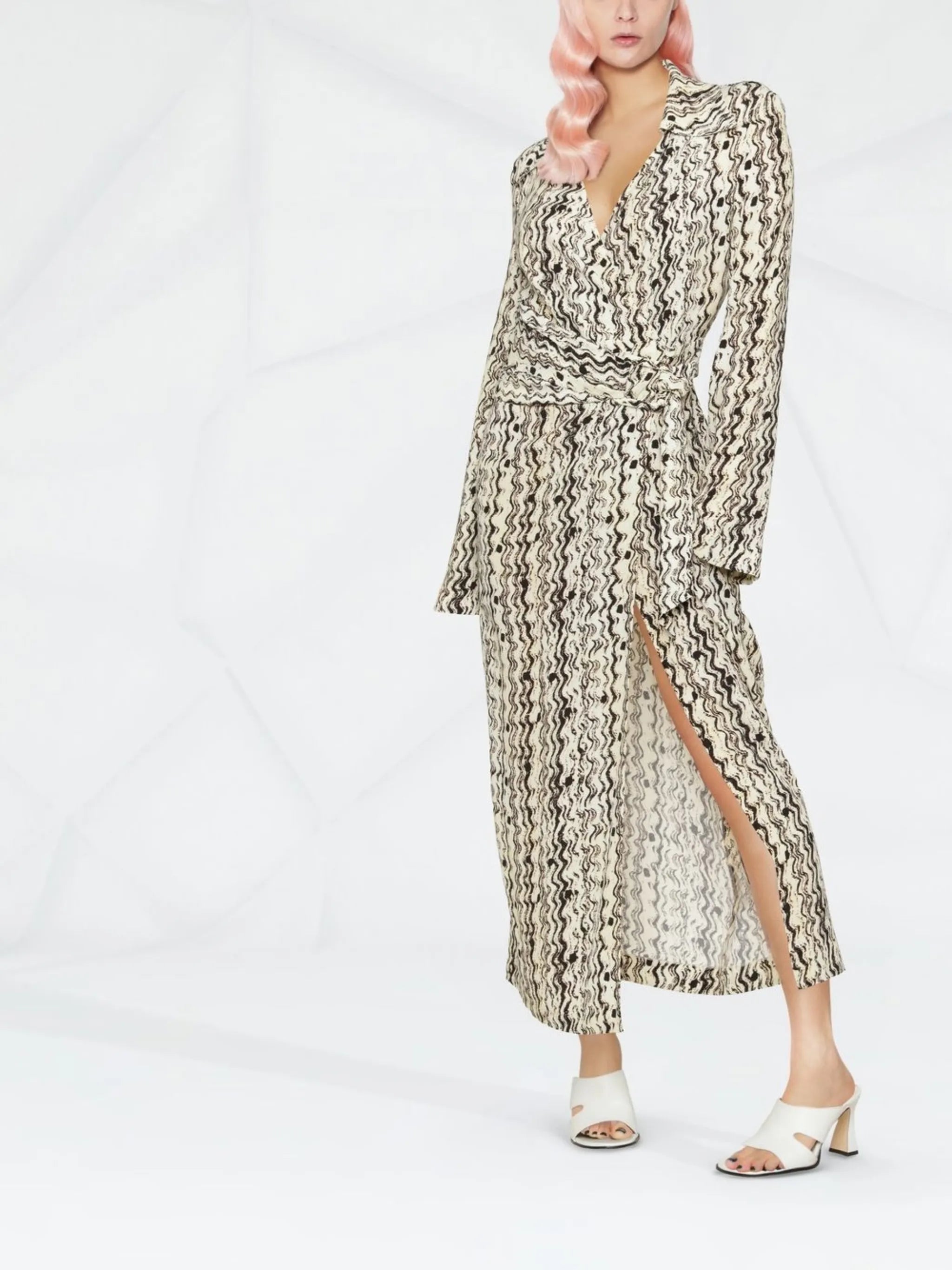 Neutral Optic-Wave Print Dress