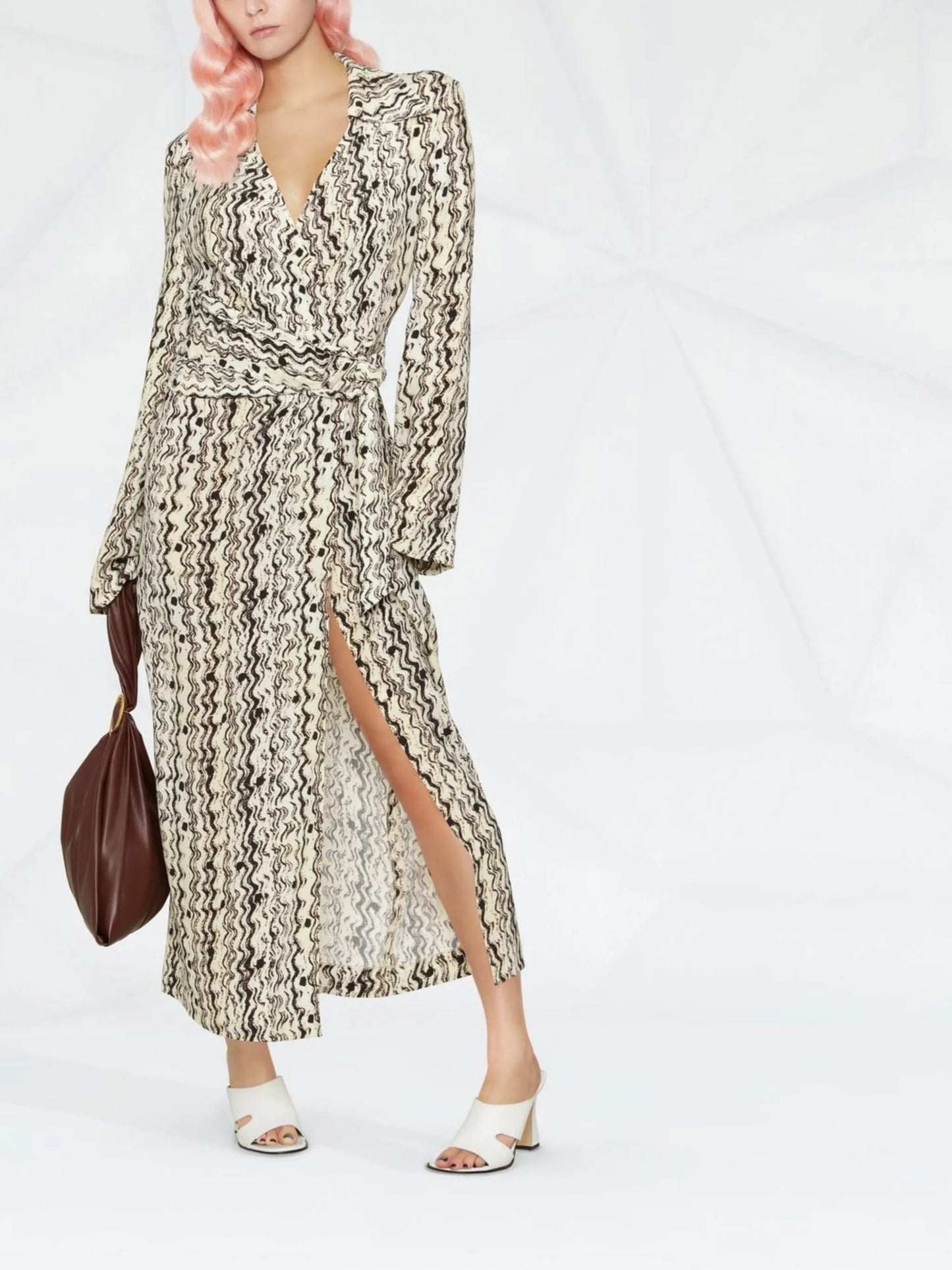 Neutral Optic-Wave Print Dress