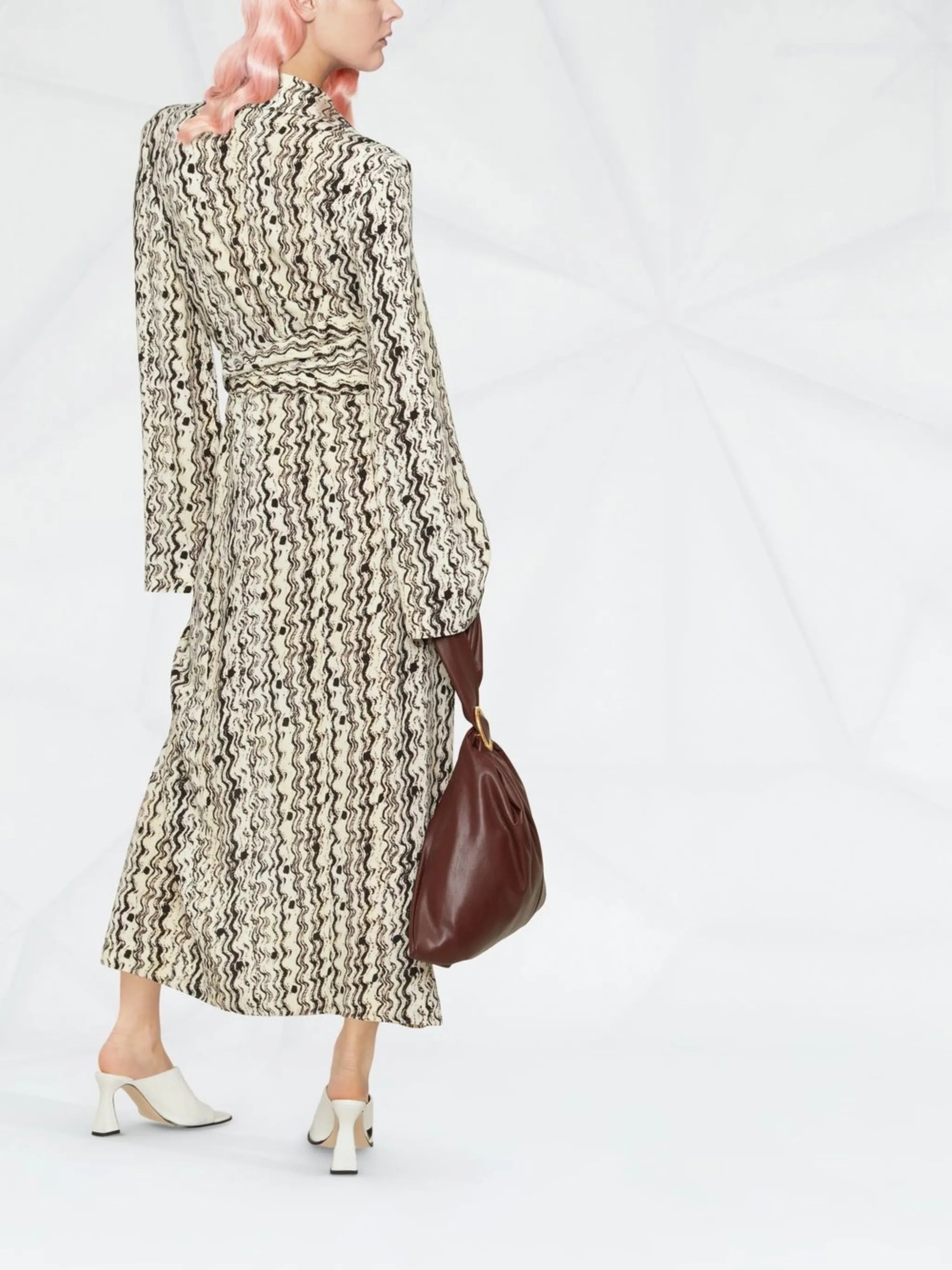 Neutral Optic-Wave Print Dress