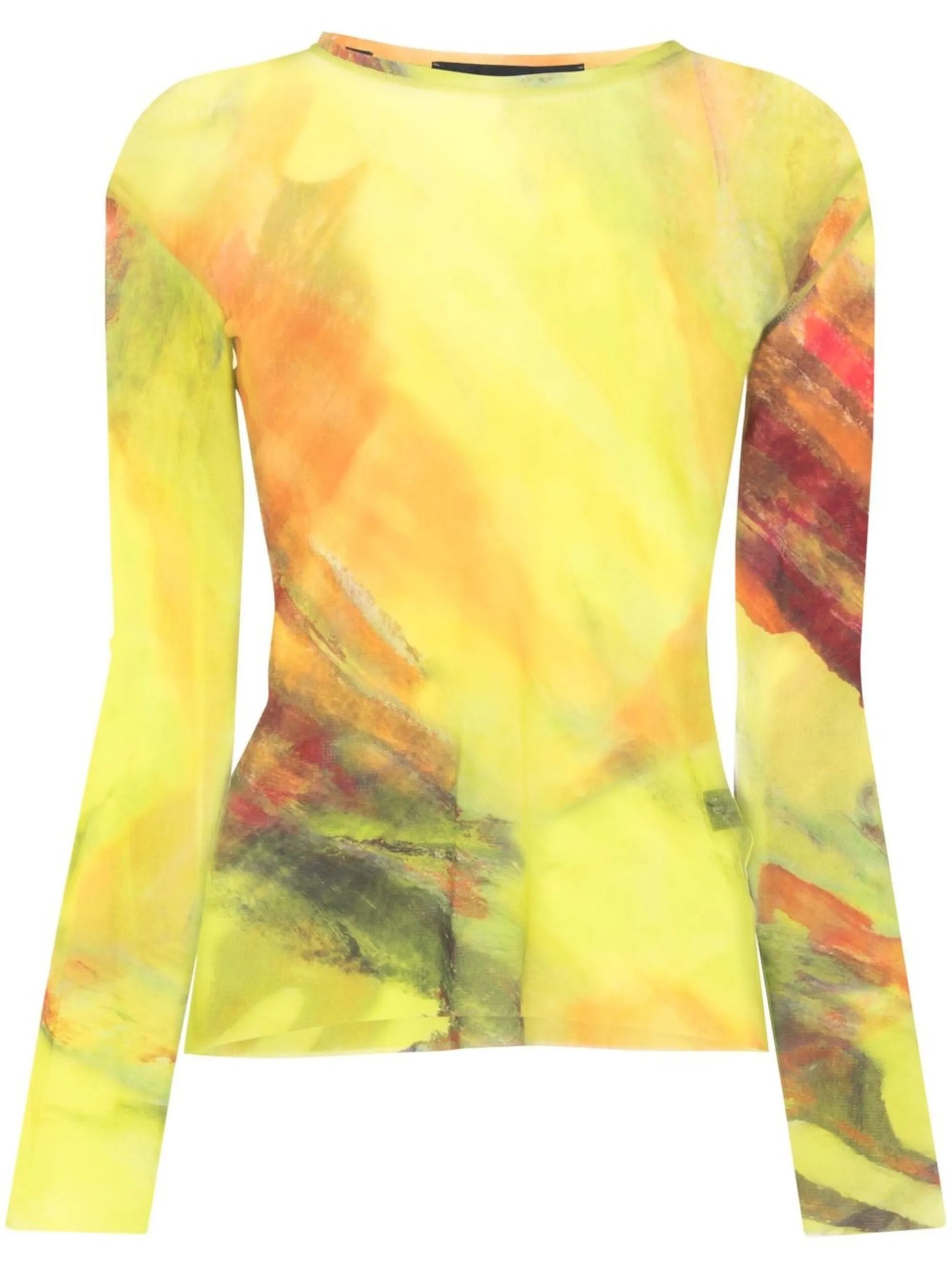 abstract-print long-sleeved mesh top