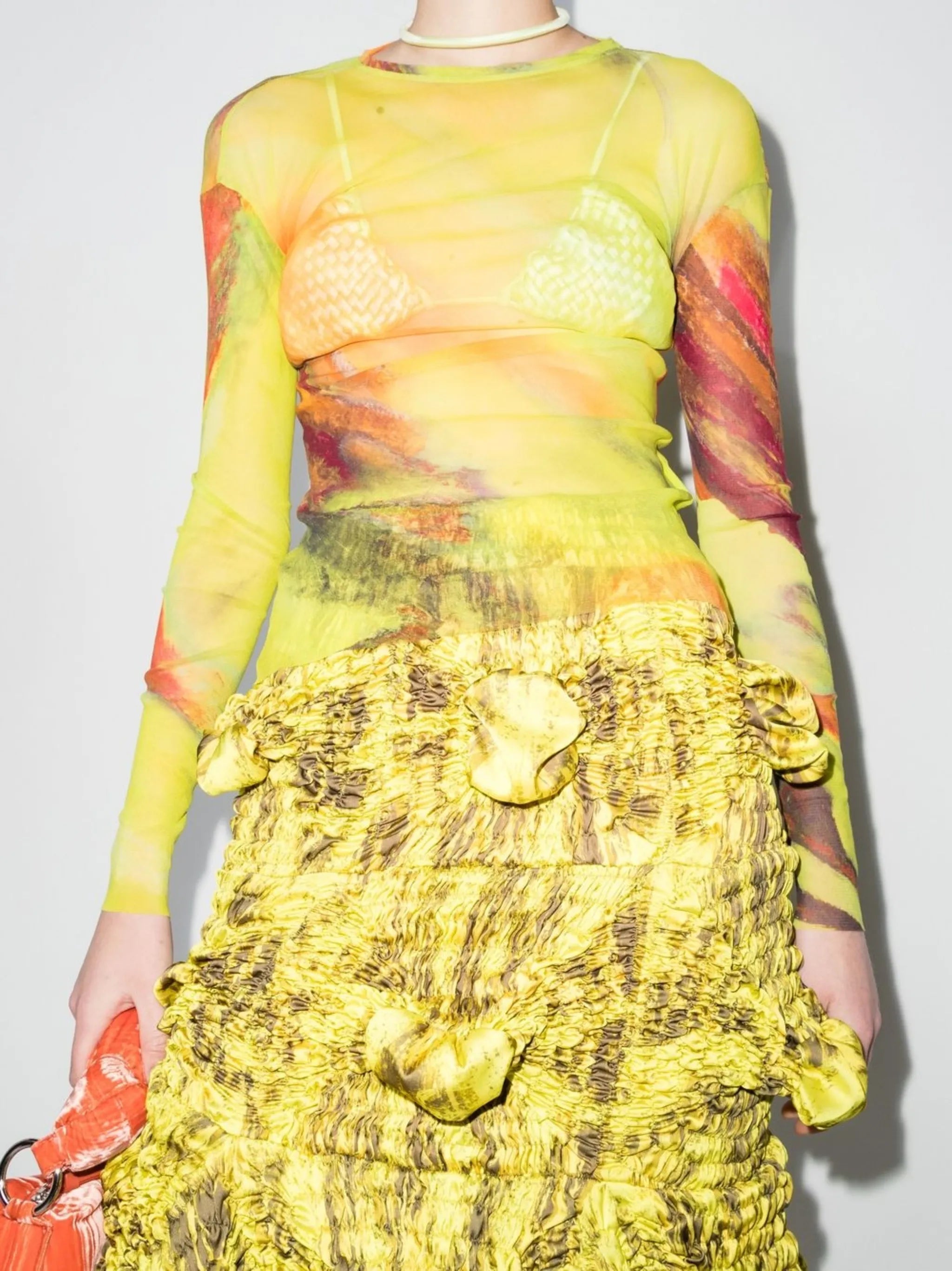 abstract-print long-sleeved mesh top