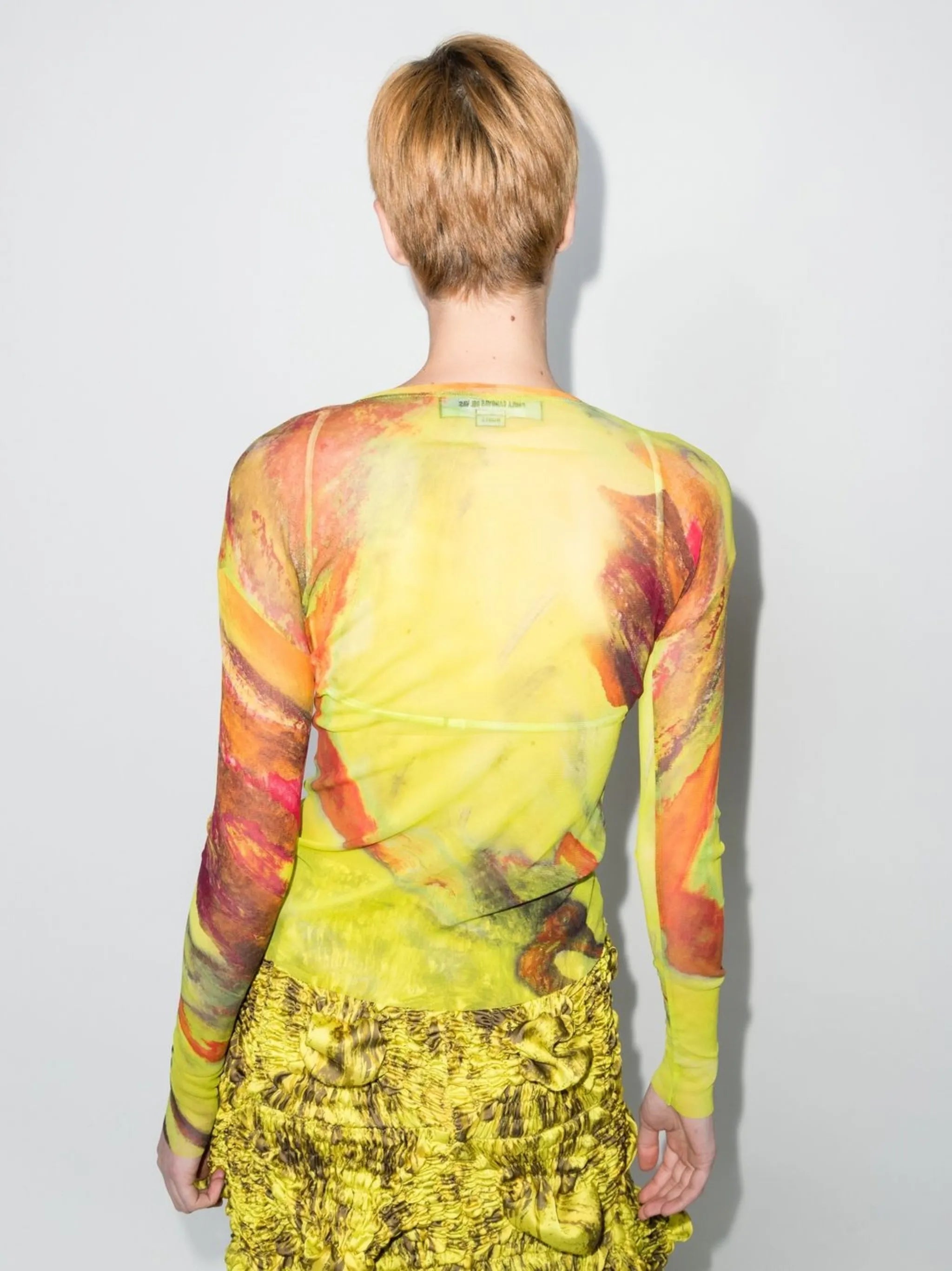 abstract-print long-sleeved mesh top