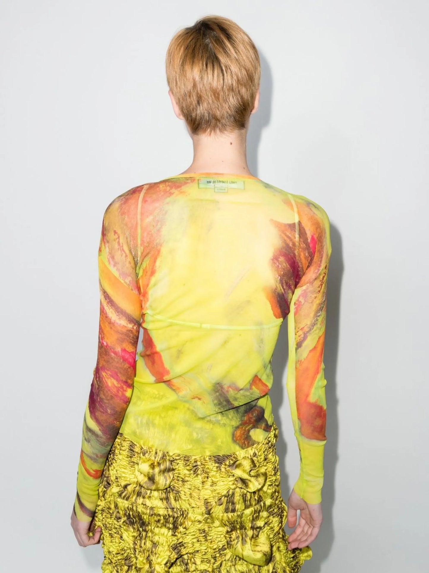 abstract-print long-sleeved mesh top