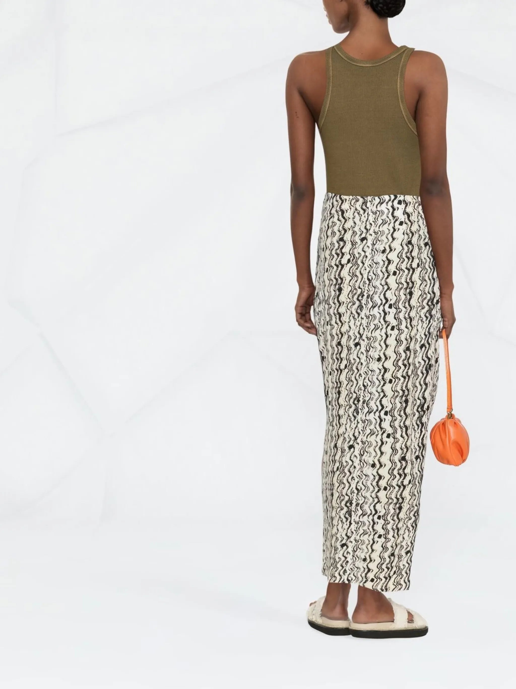optic-wave draped-front skirt