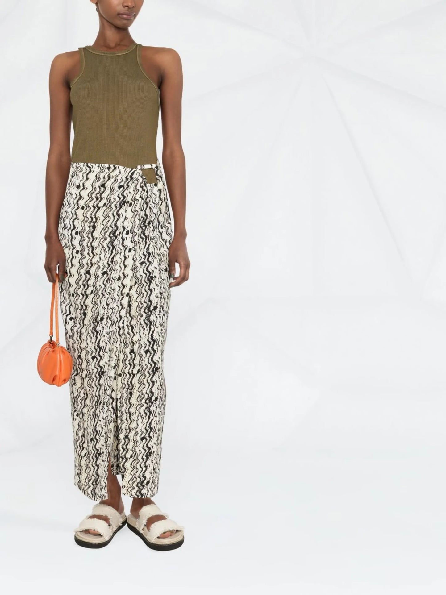 optic-wave draped-front skirt