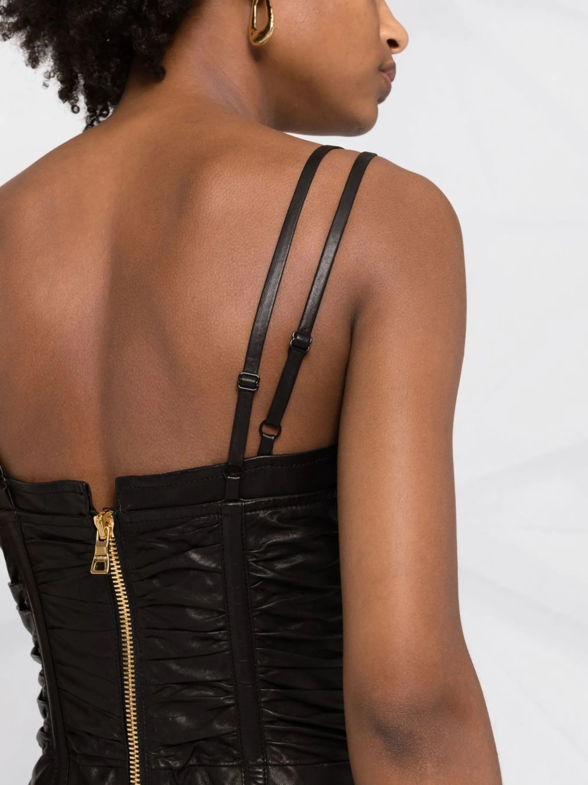 gathered leather mini-dress
