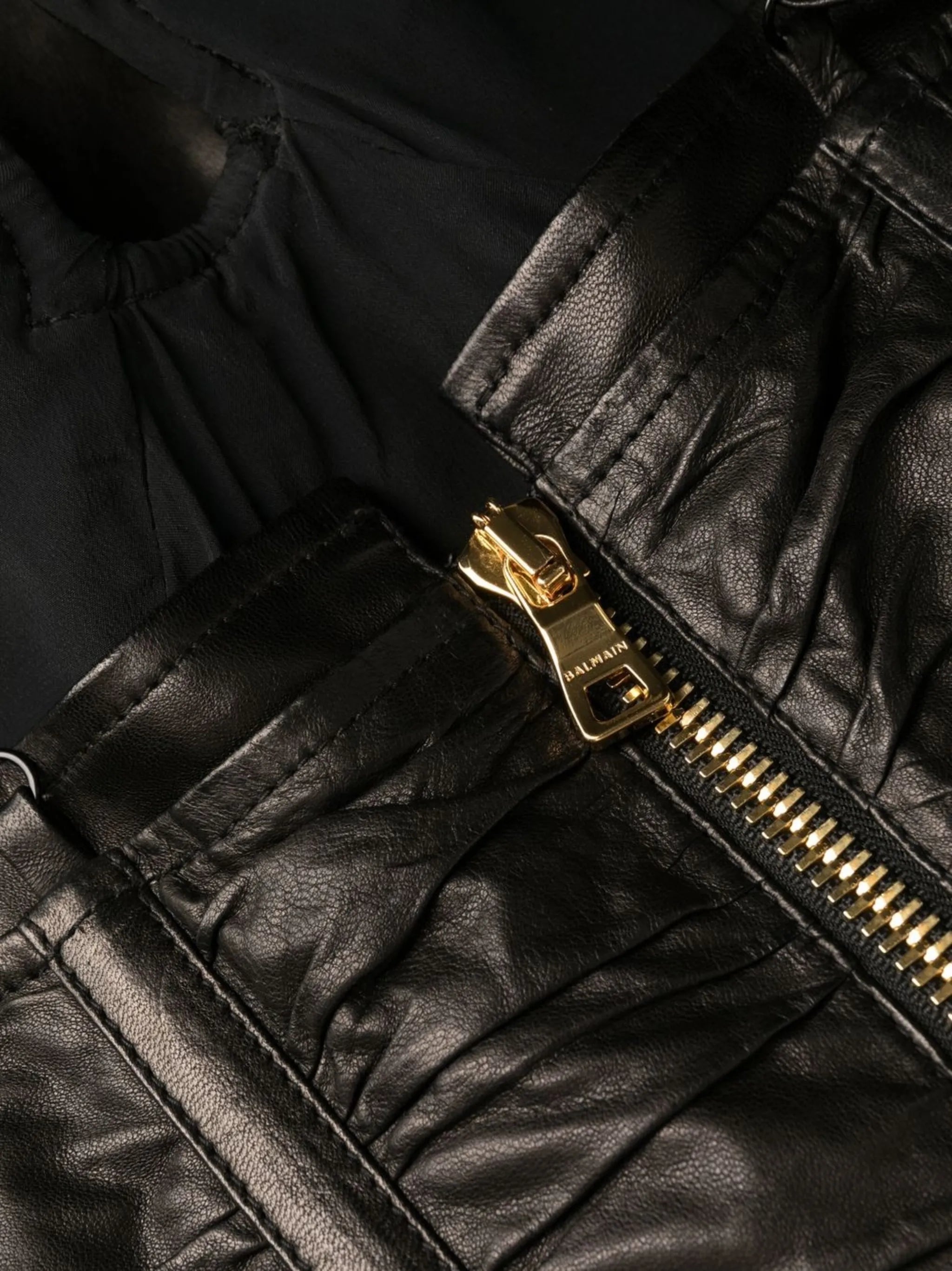 gathered leather mini-dress