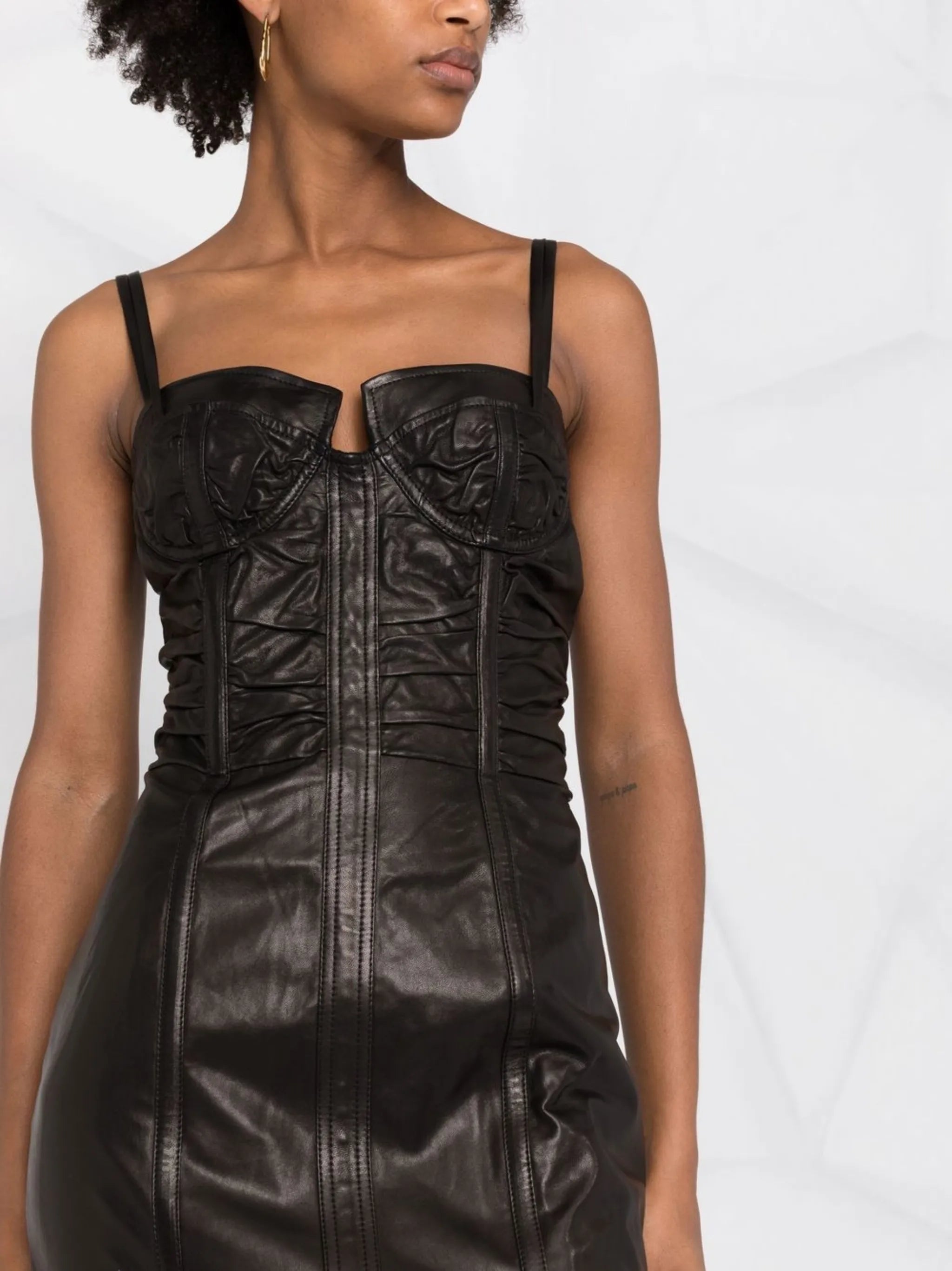 gathered leather mini-dress