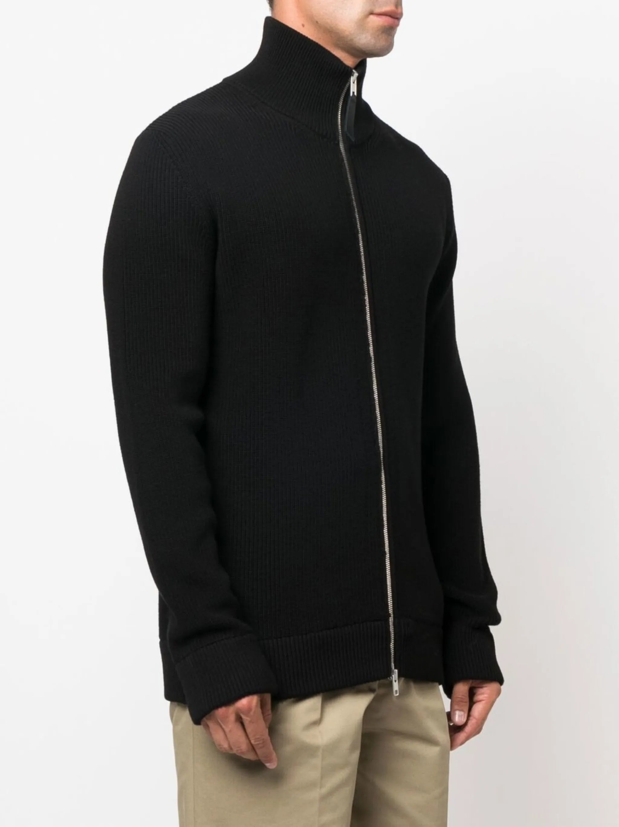 ribbed zip-up cardigan