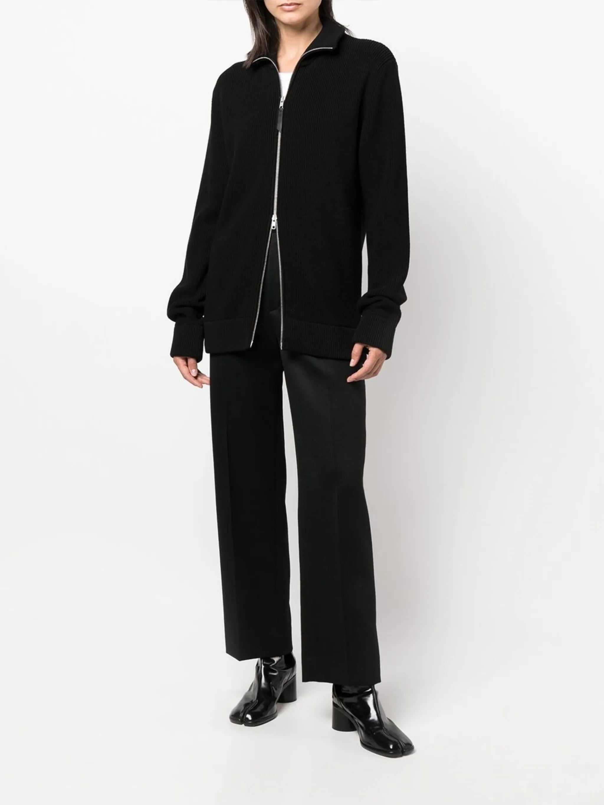ribbed zip-up cardigan