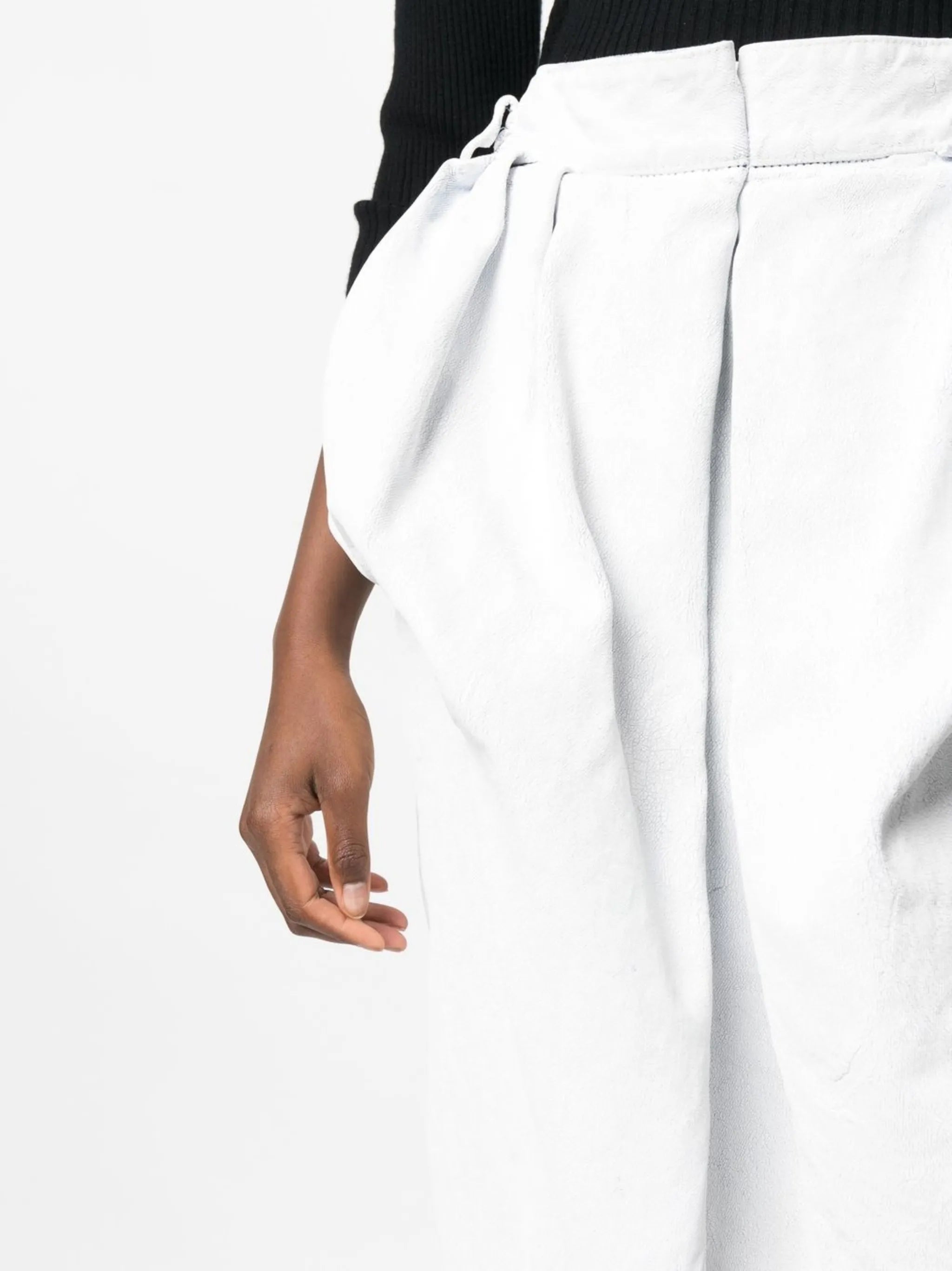 gathered denim midi skirt
