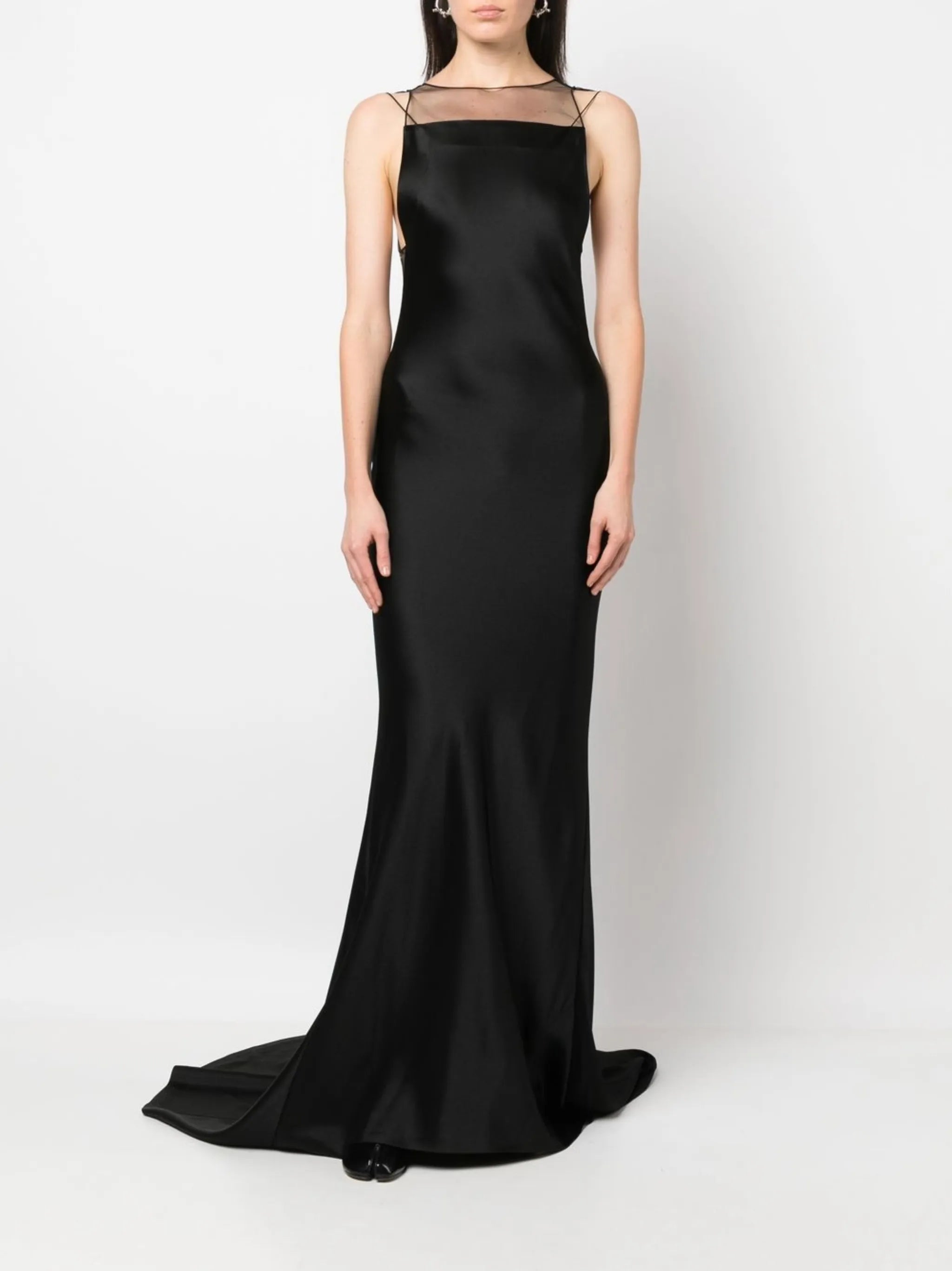 open-back satin-finish maxi dress