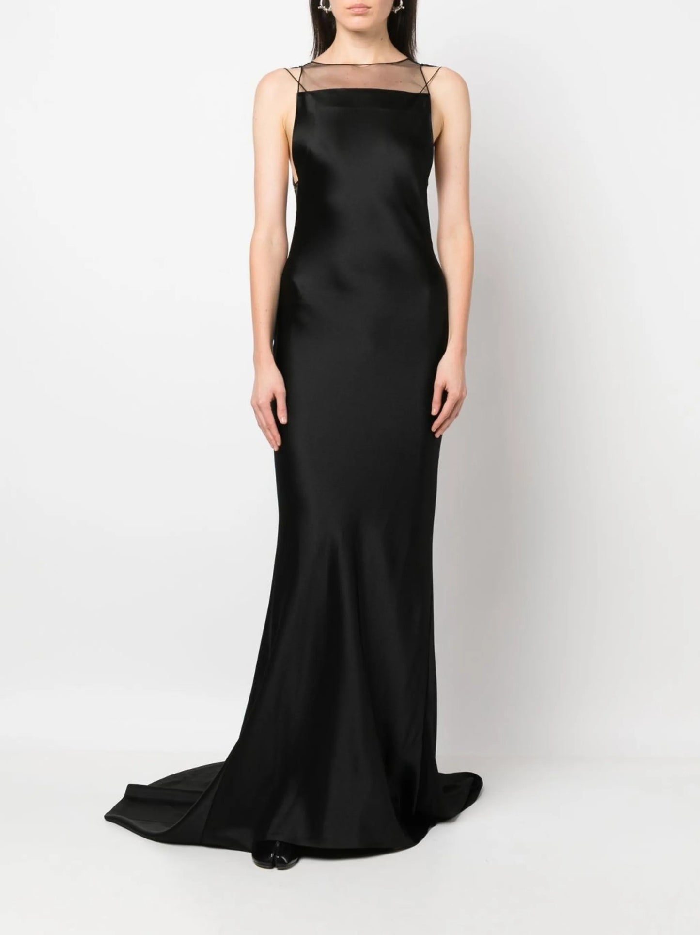 open-back satin-finish maxi dress
