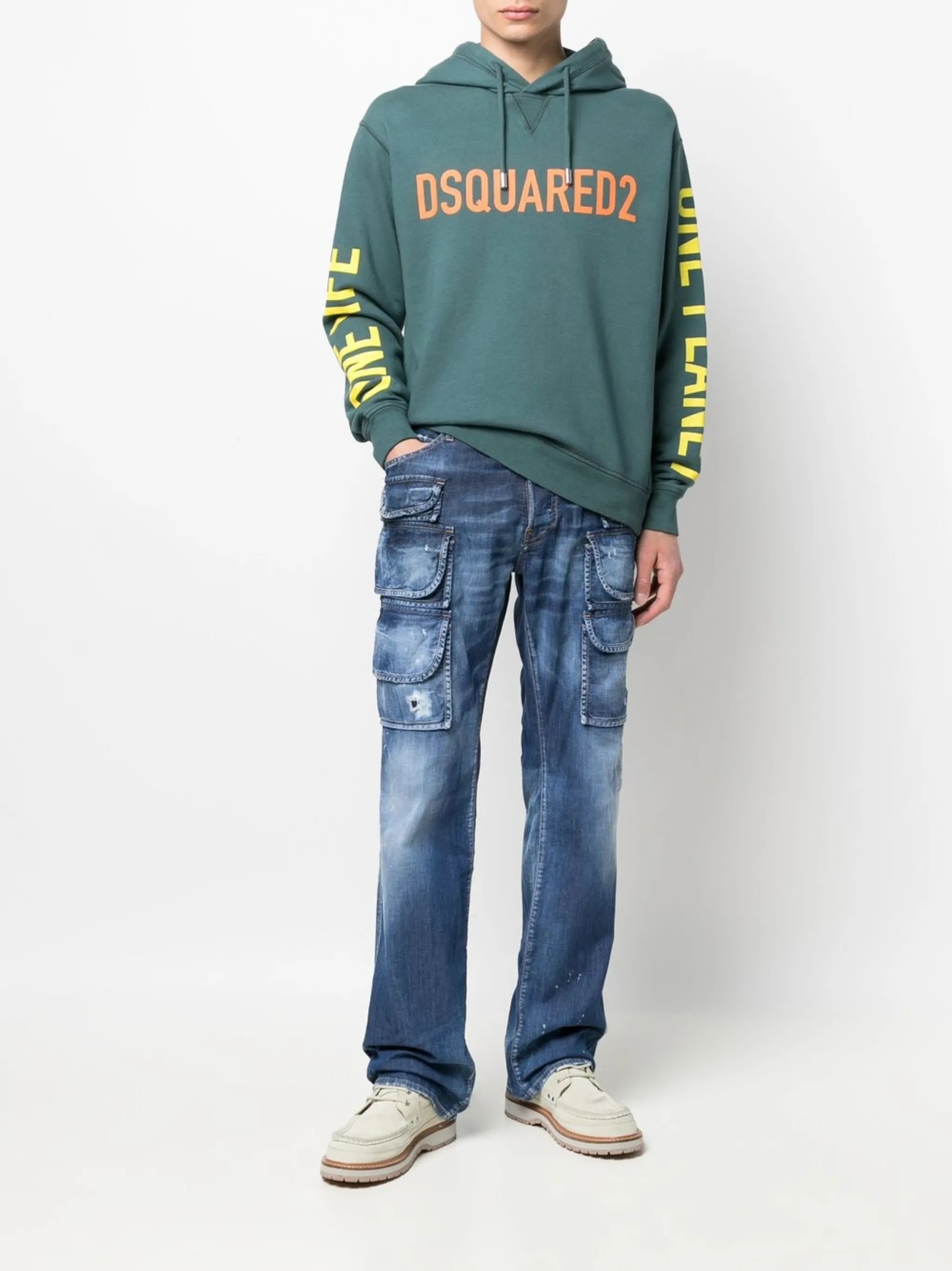 slogan-print cotton hoodie