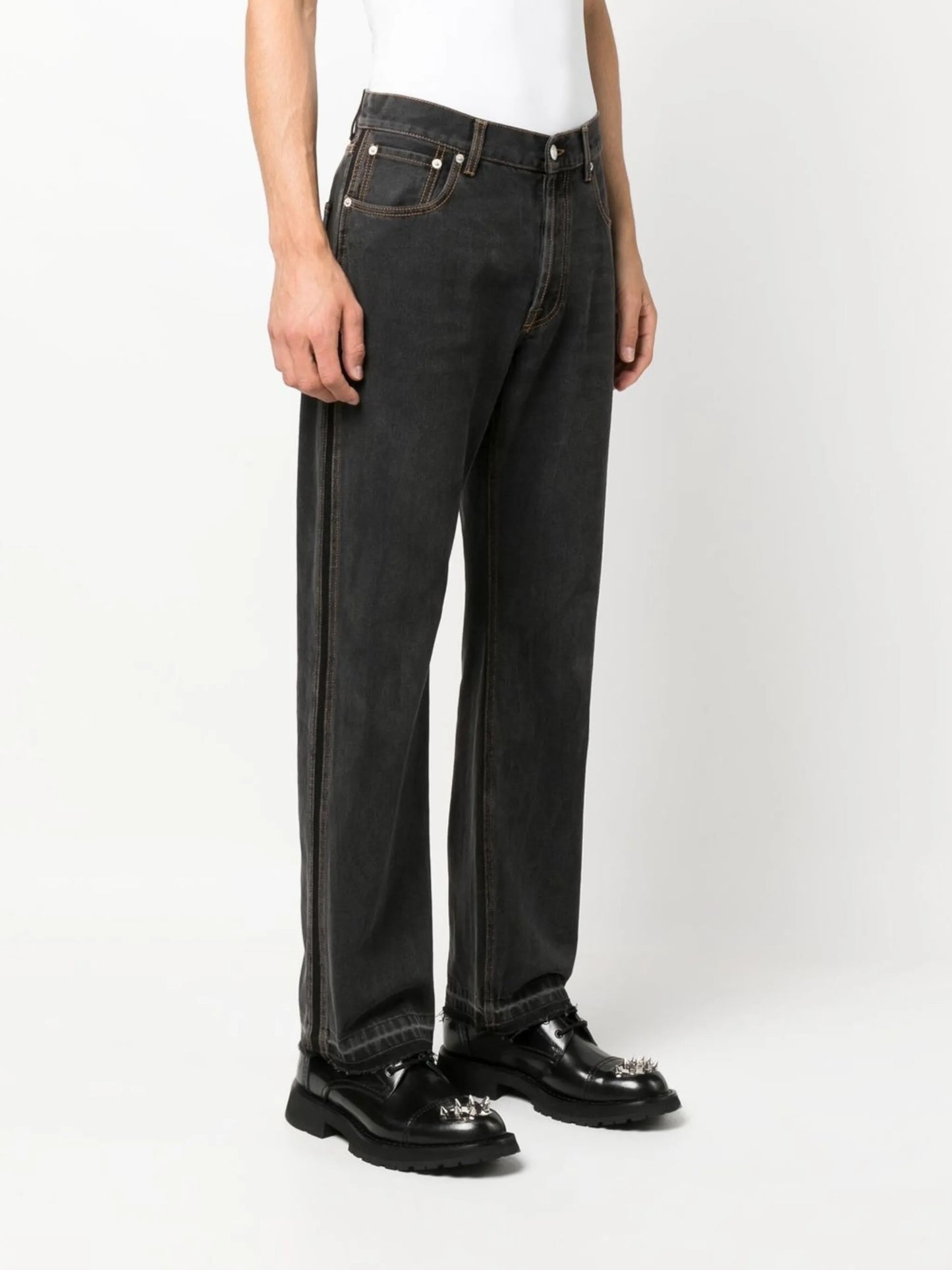 side stripe straight-leg jeans