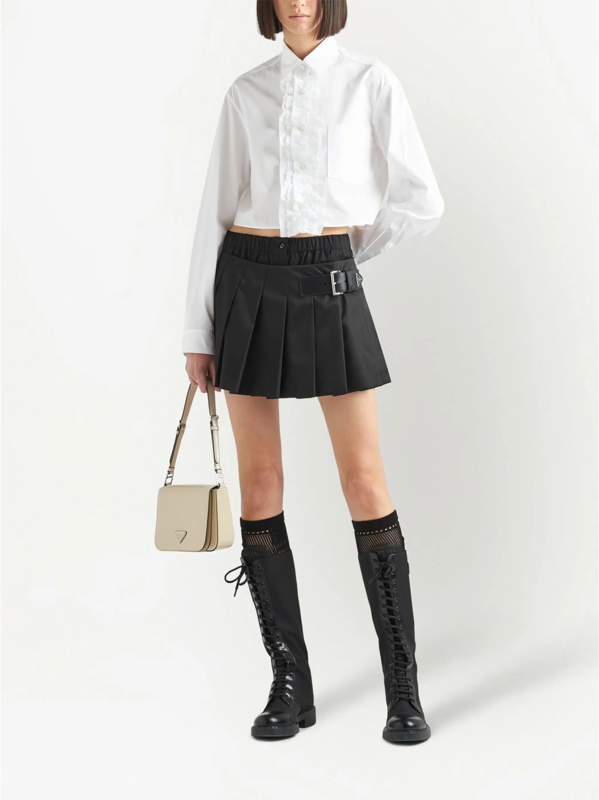 Re-Nylon pleated miniskirt