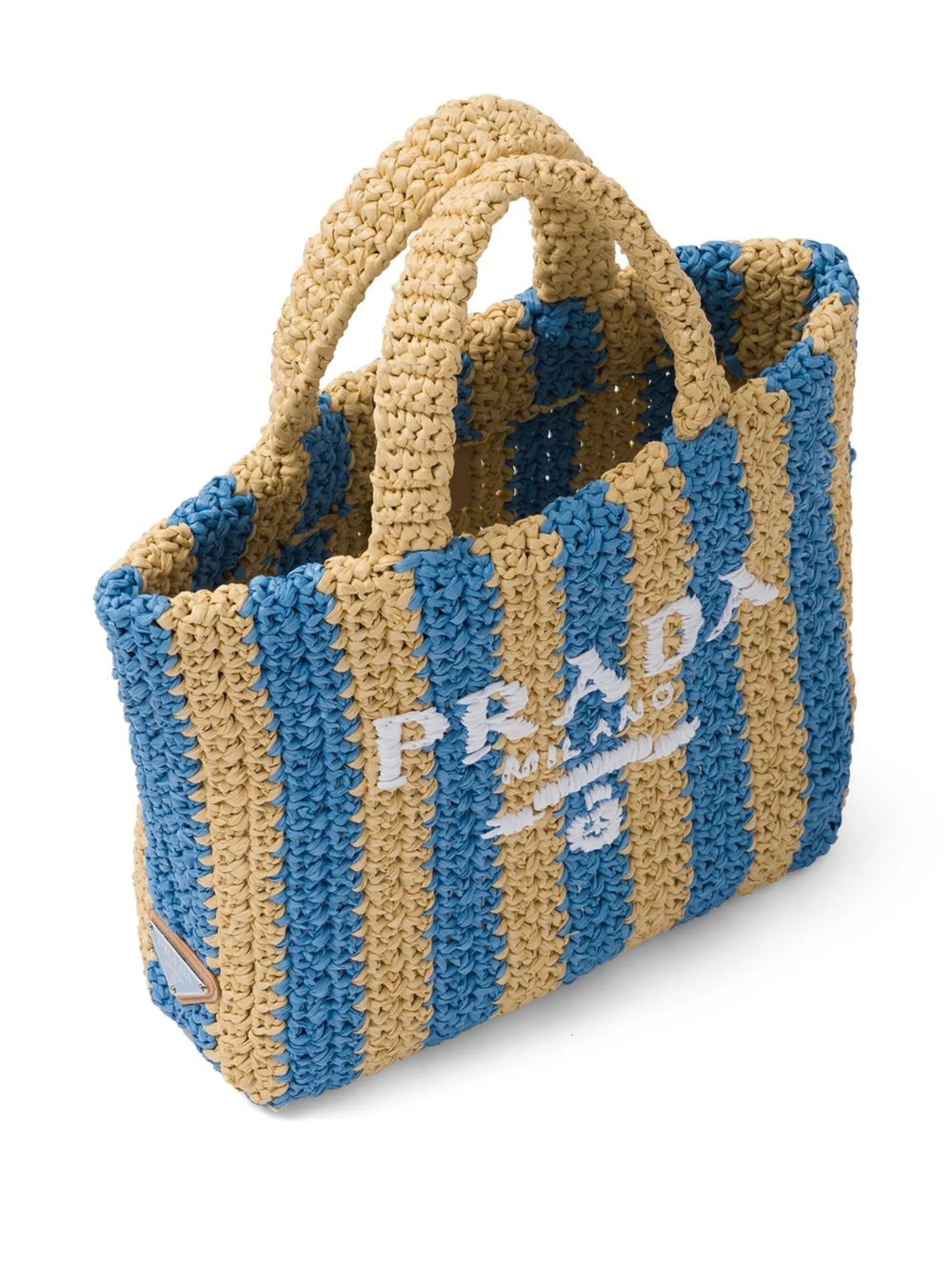 striped logo tote bag