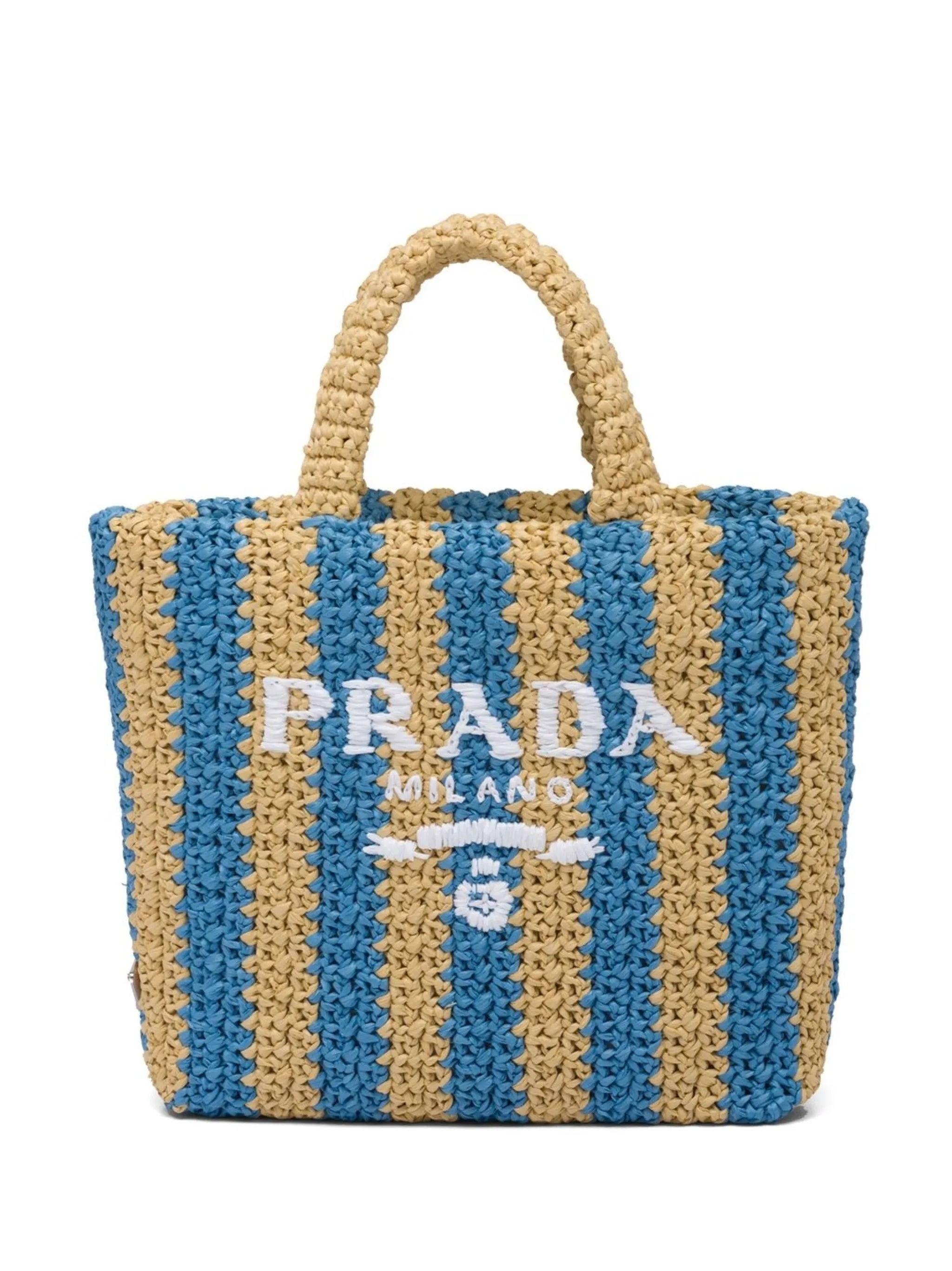 striped logo tote bag