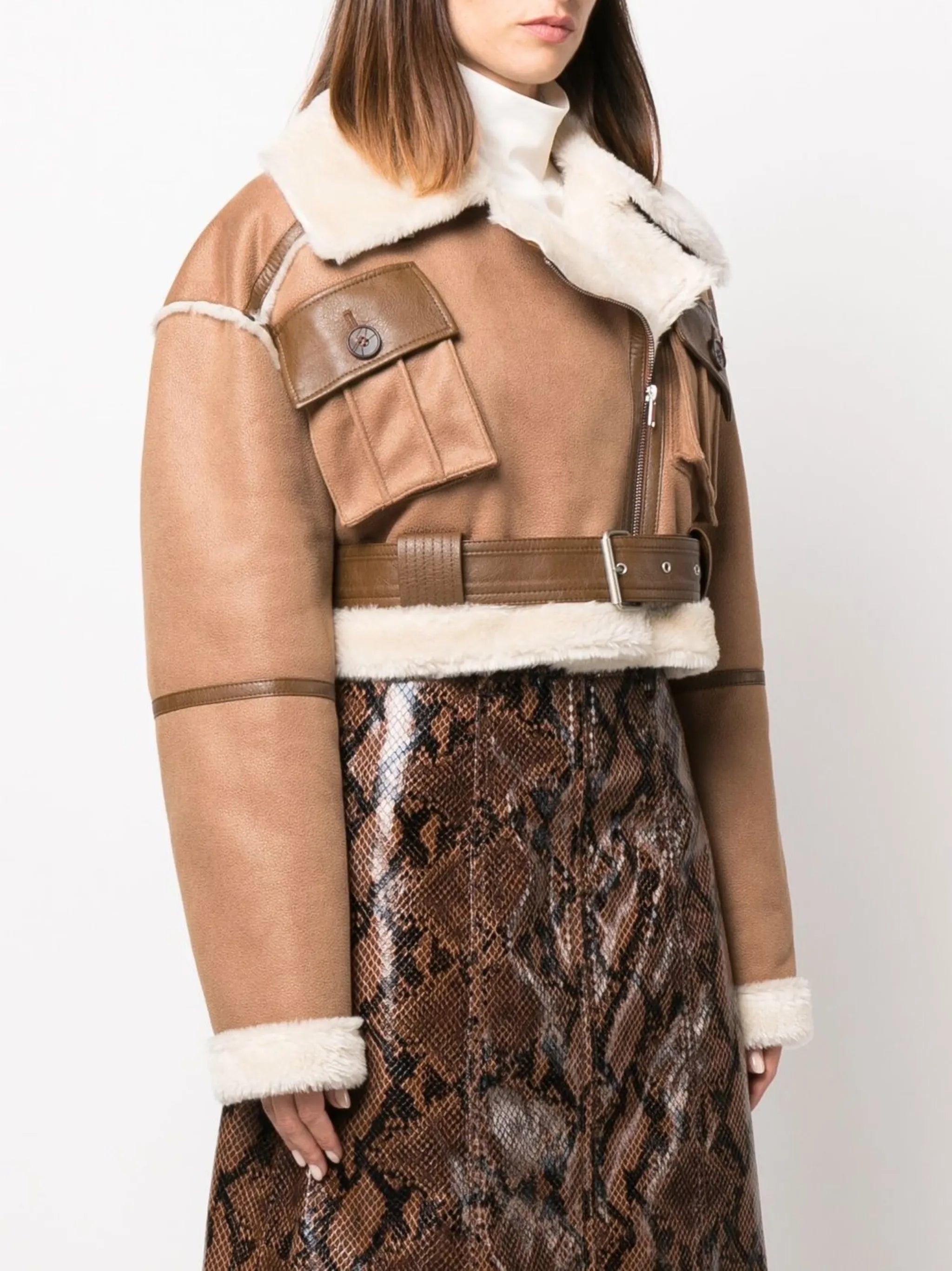 cropped faux-shearling trim jacket