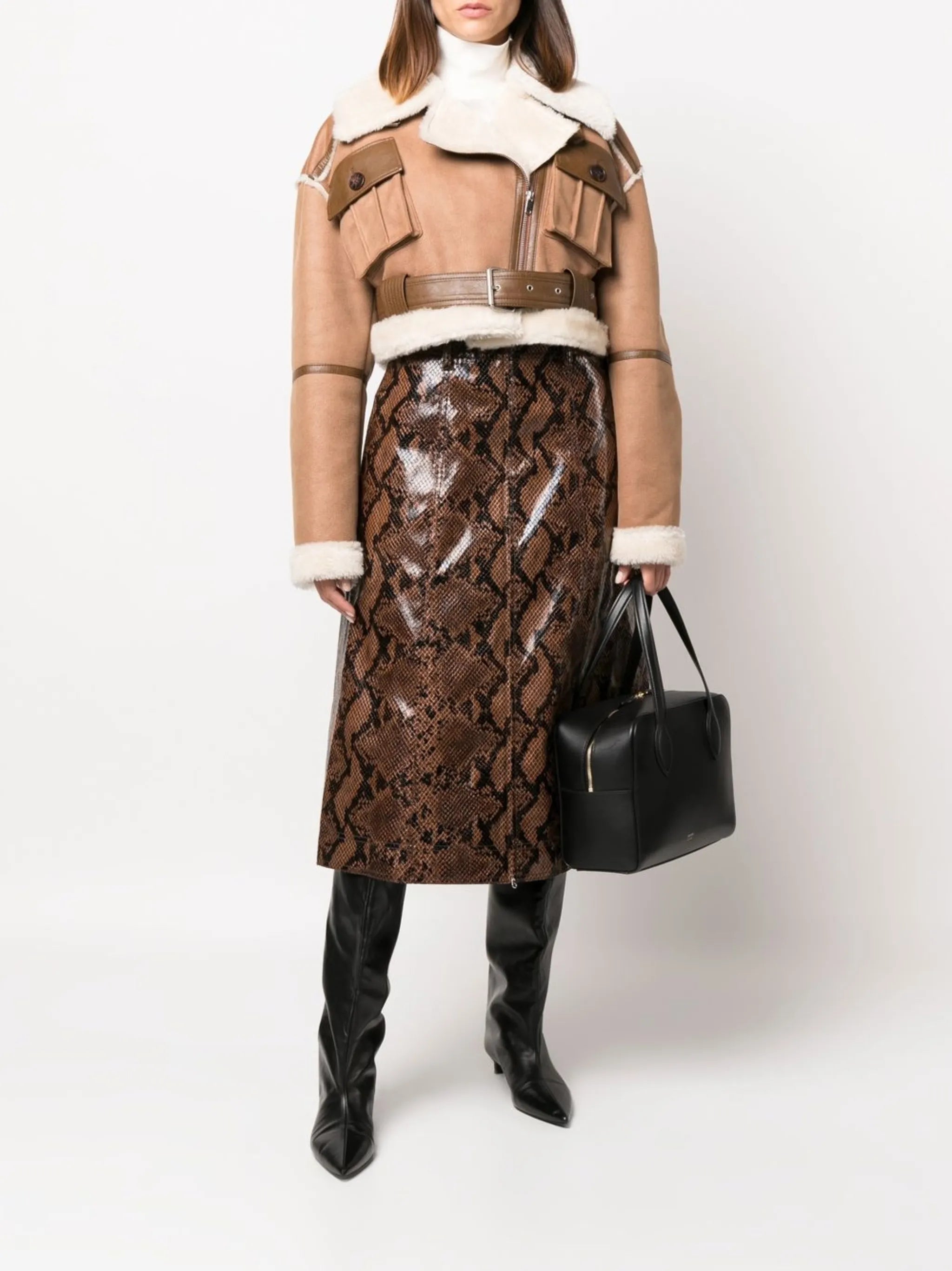 cropped faux-shearling trim jacket