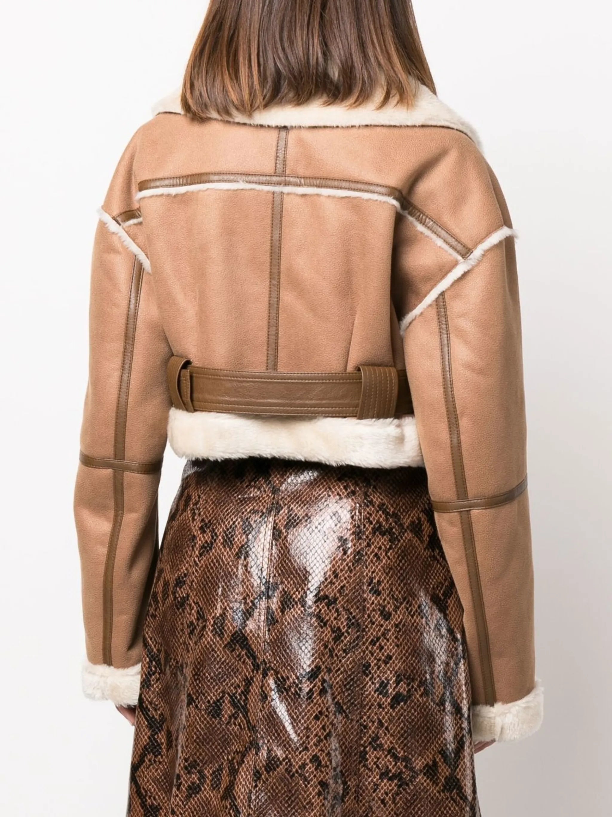 cropped faux-shearling trim jacket
