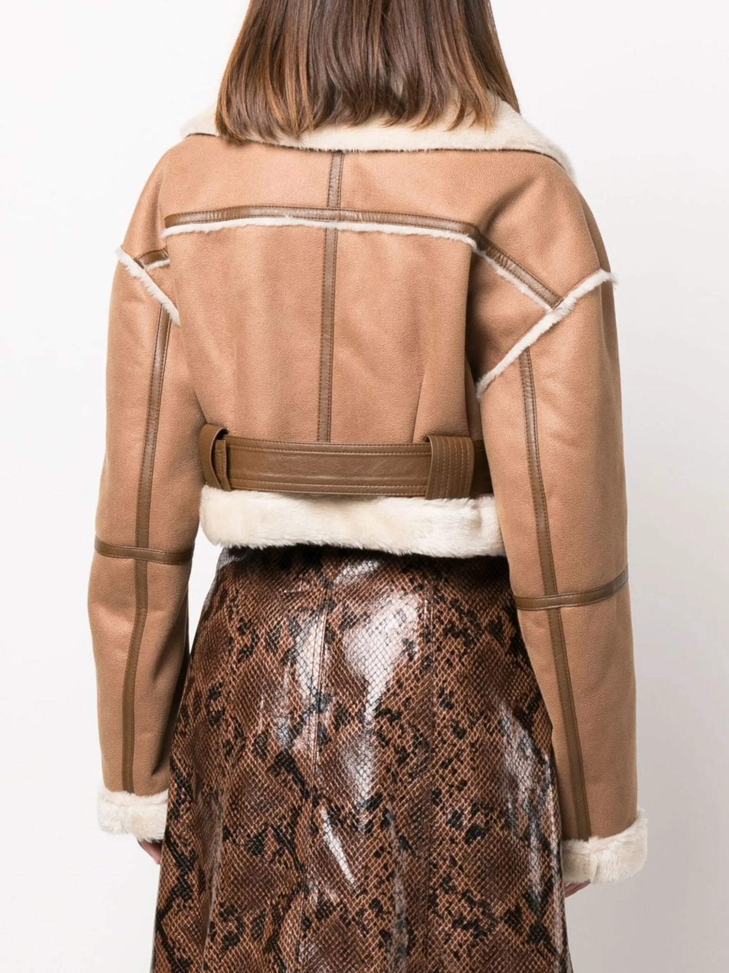 cropped faux-shearling trim jacket