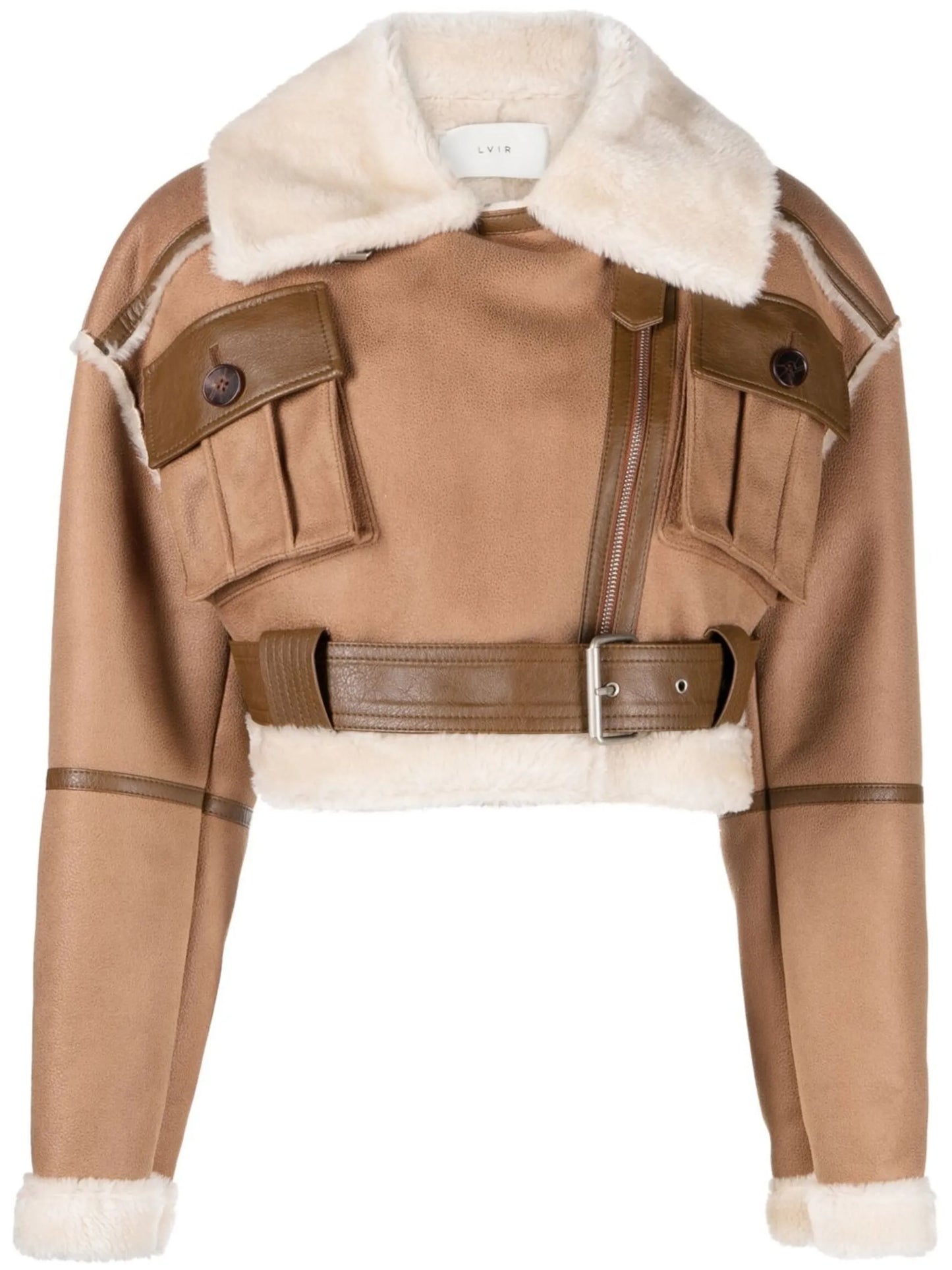cropped faux-shearling trim jacket