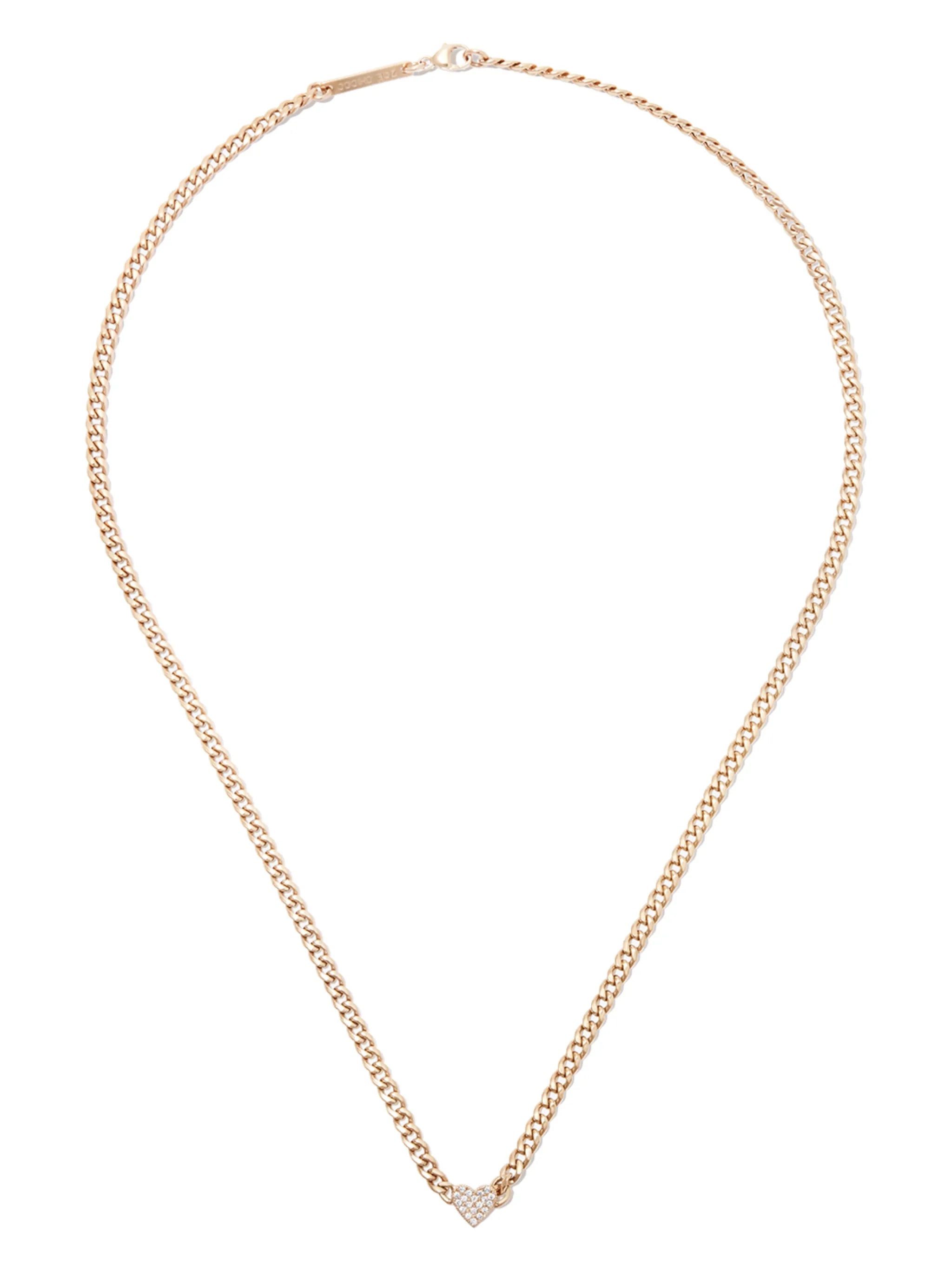 14kt yellow gold diamond pave heart chain necklace