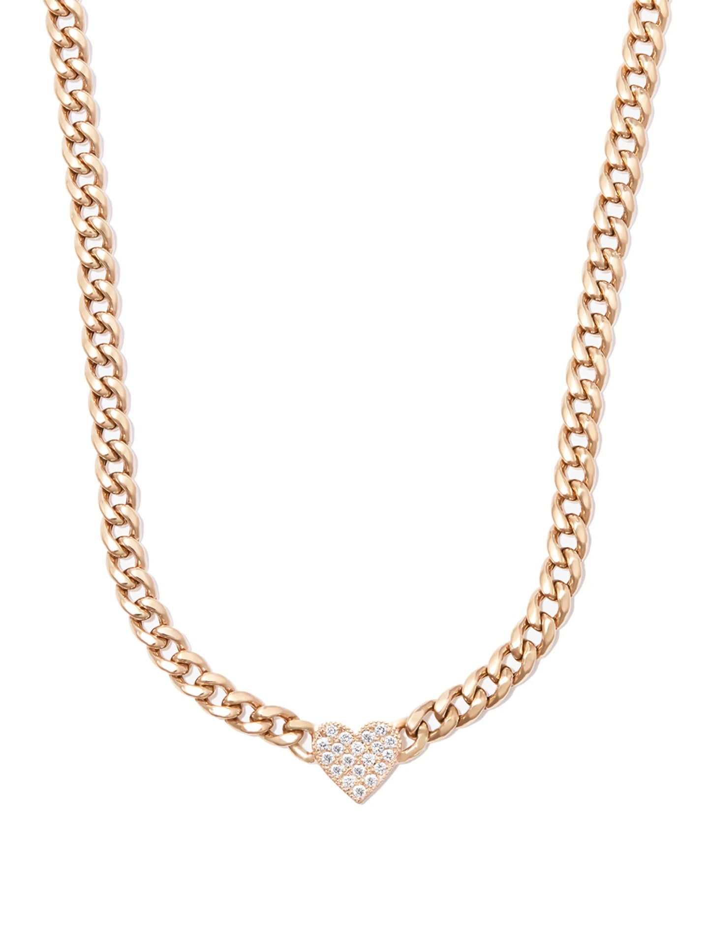 14kt yellow gold diamond pave heart chain necklace