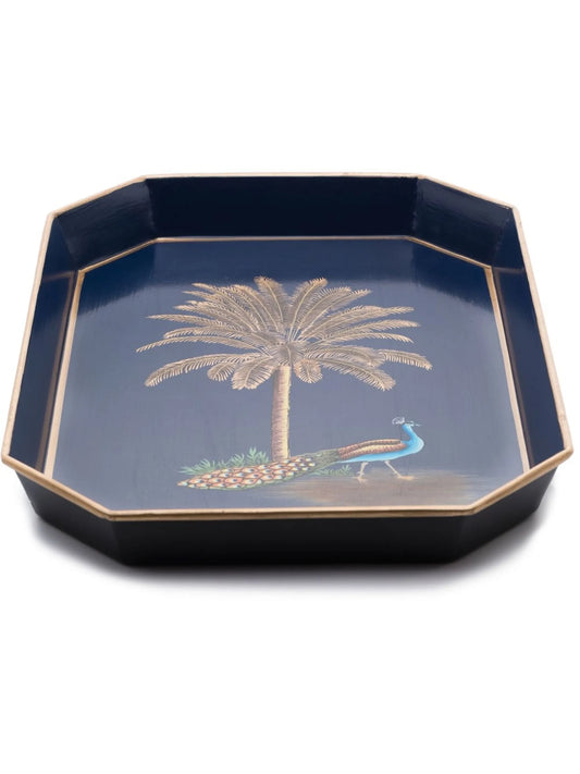 peacock-pattern hand-painted tray