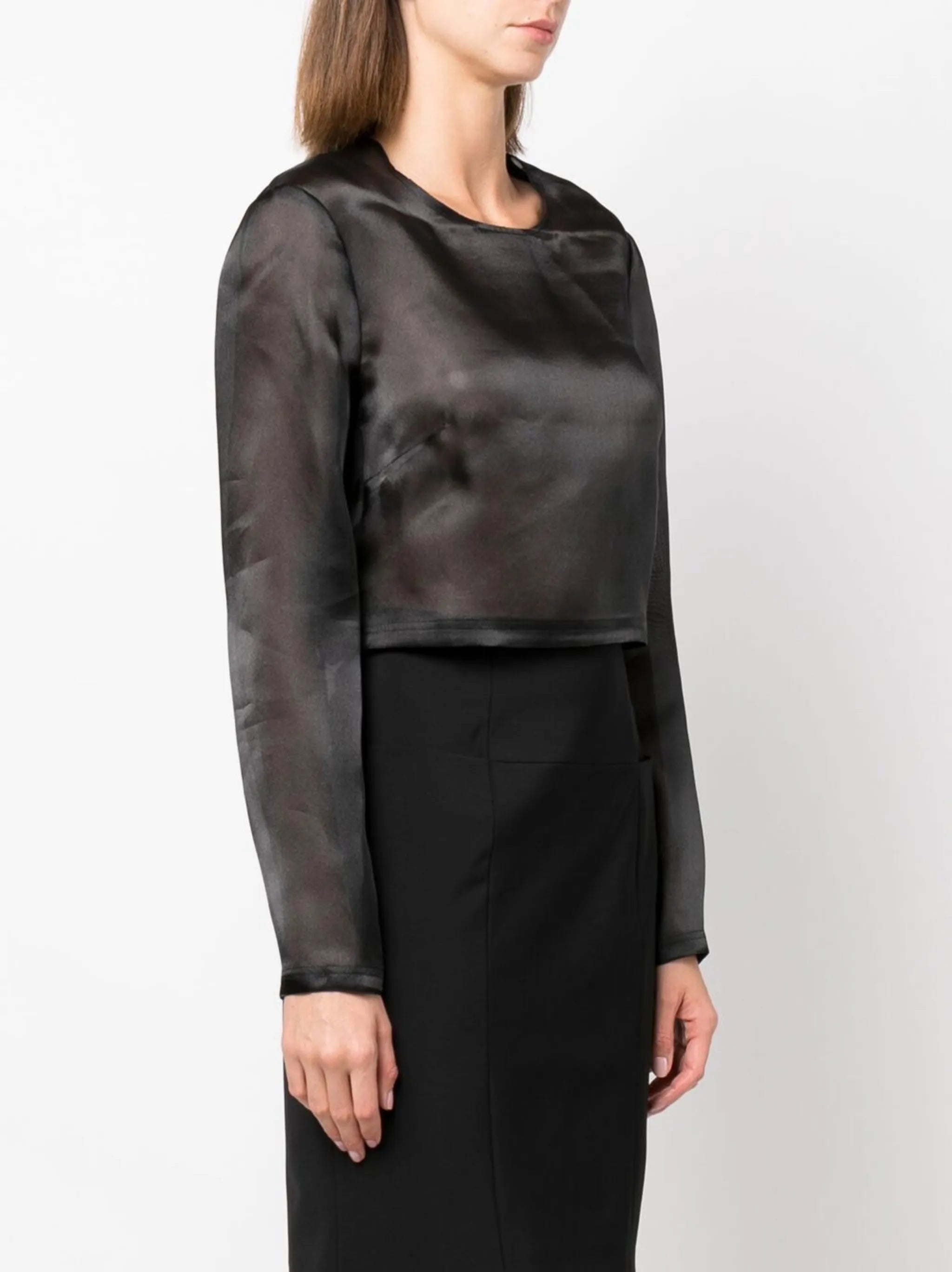 long-sleeve translucent blouse