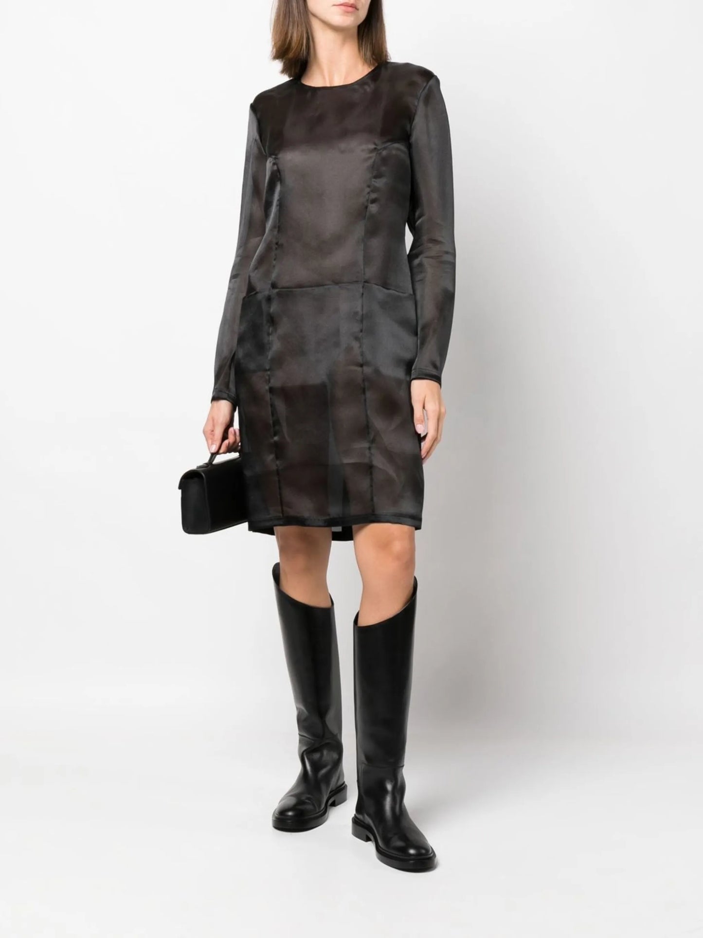 long-sleeve semi-sheer dress