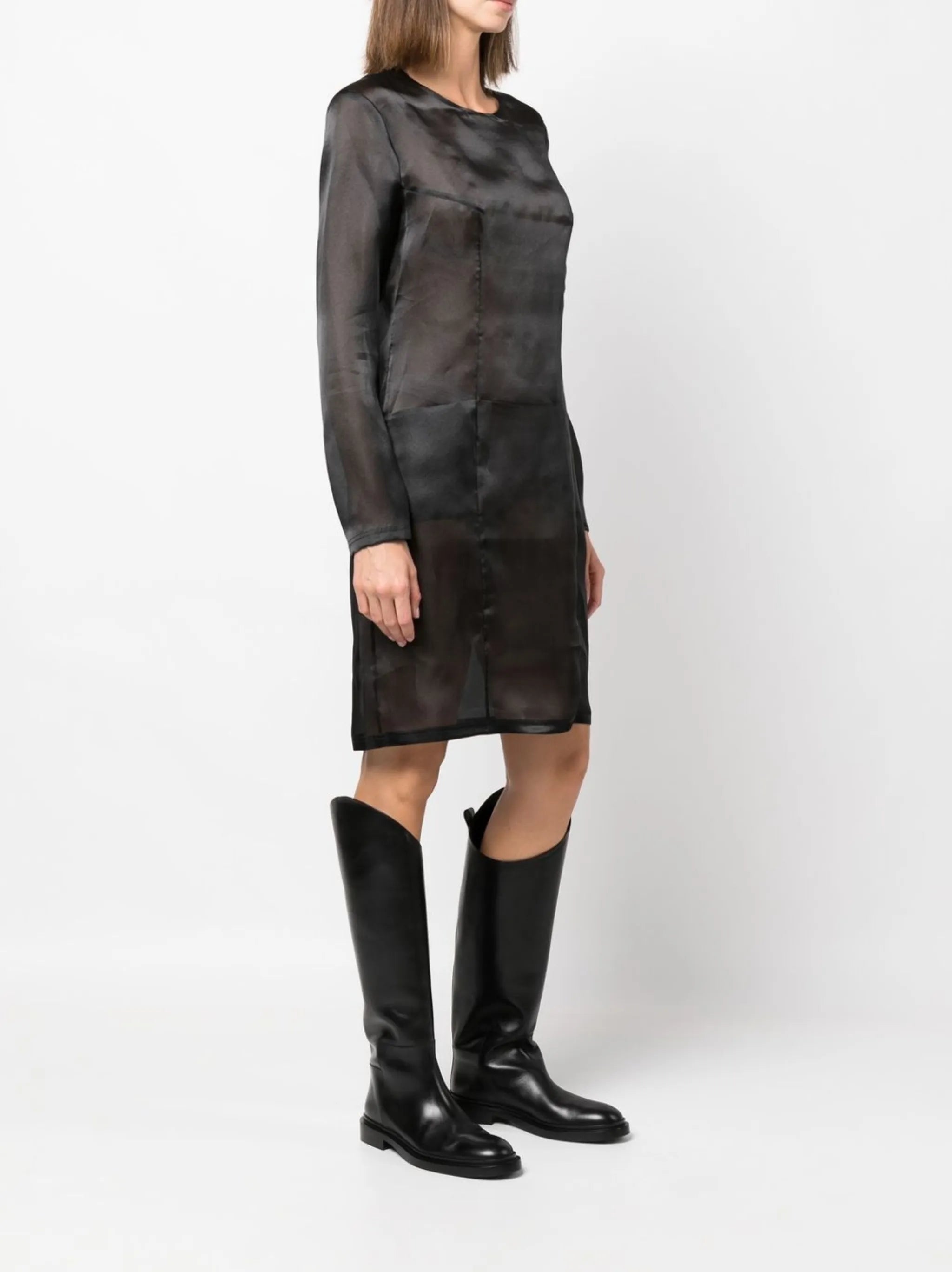 long-sleeve semi-sheer dress