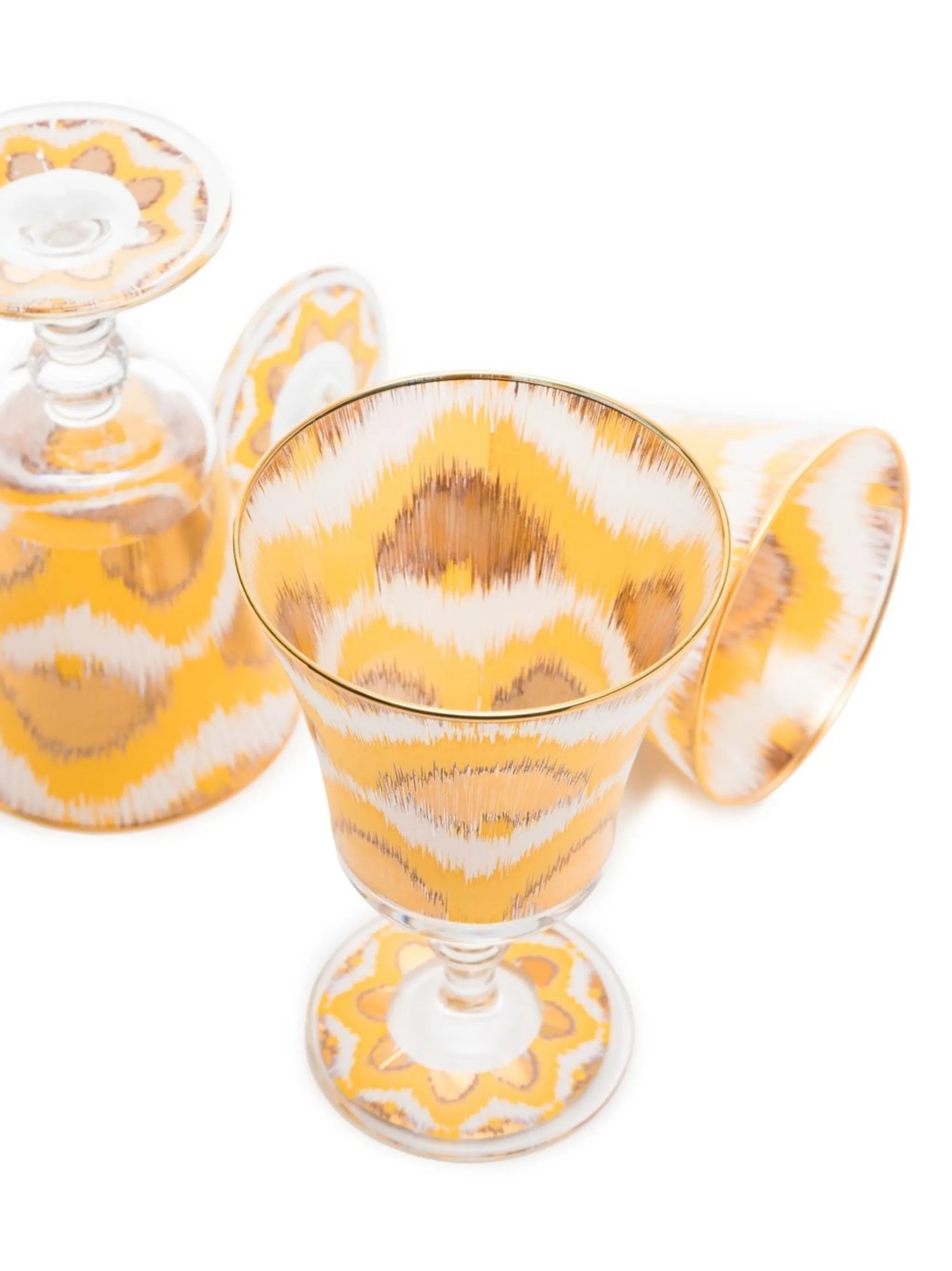 Ikat-print glass goblet