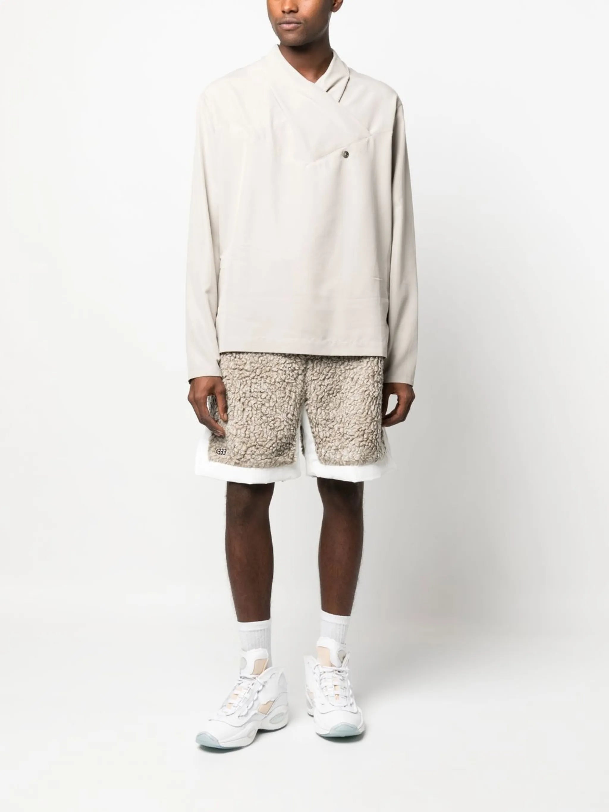 faux-shearling track shorts