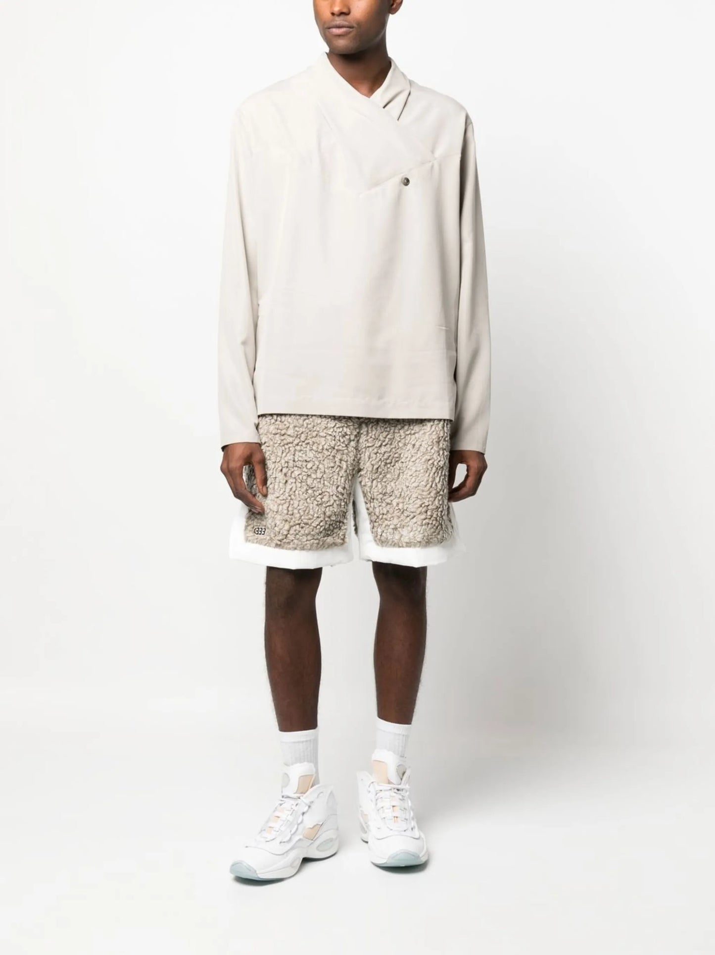 faux-shearling track shorts