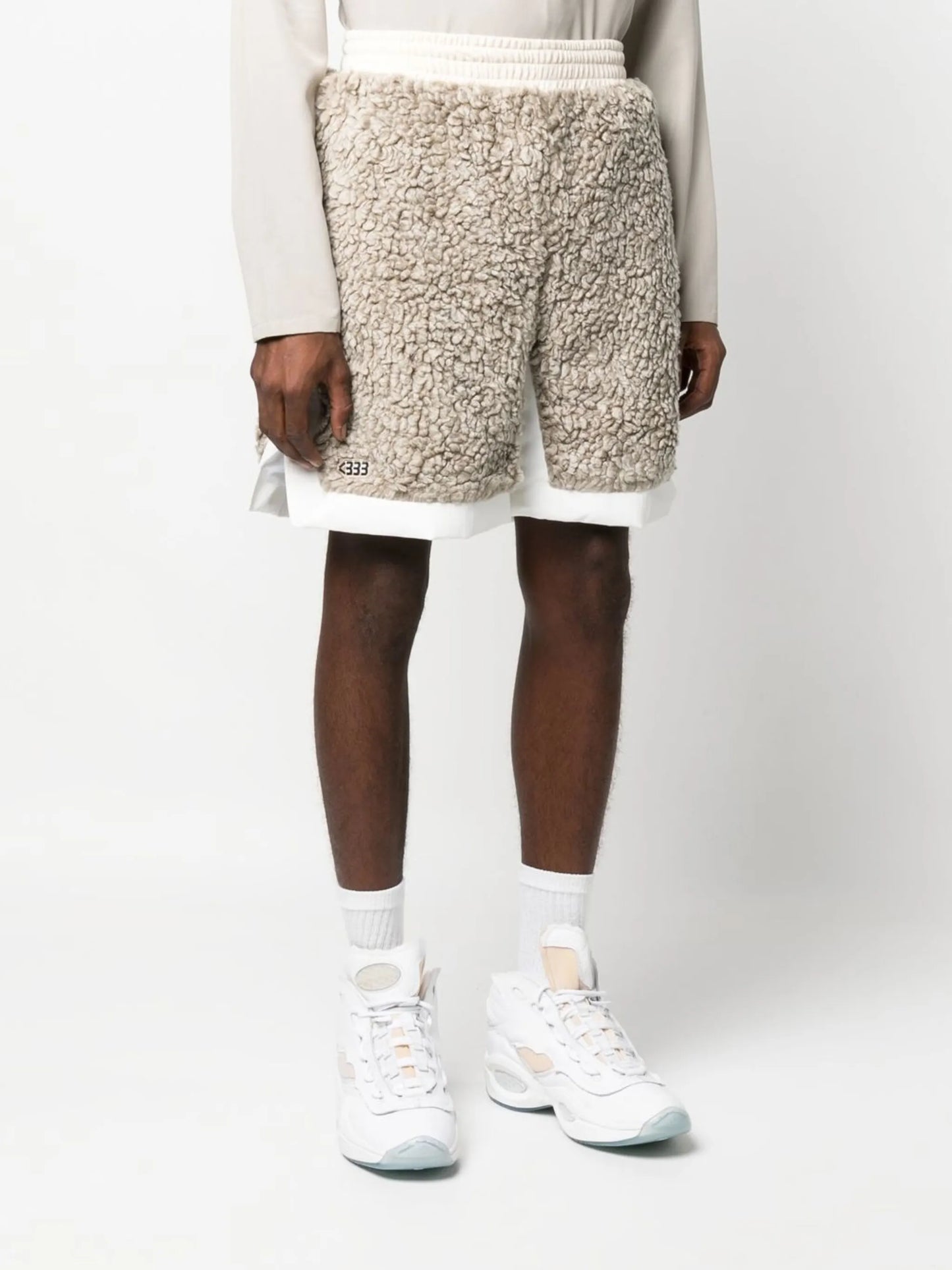 faux-shearling track shorts