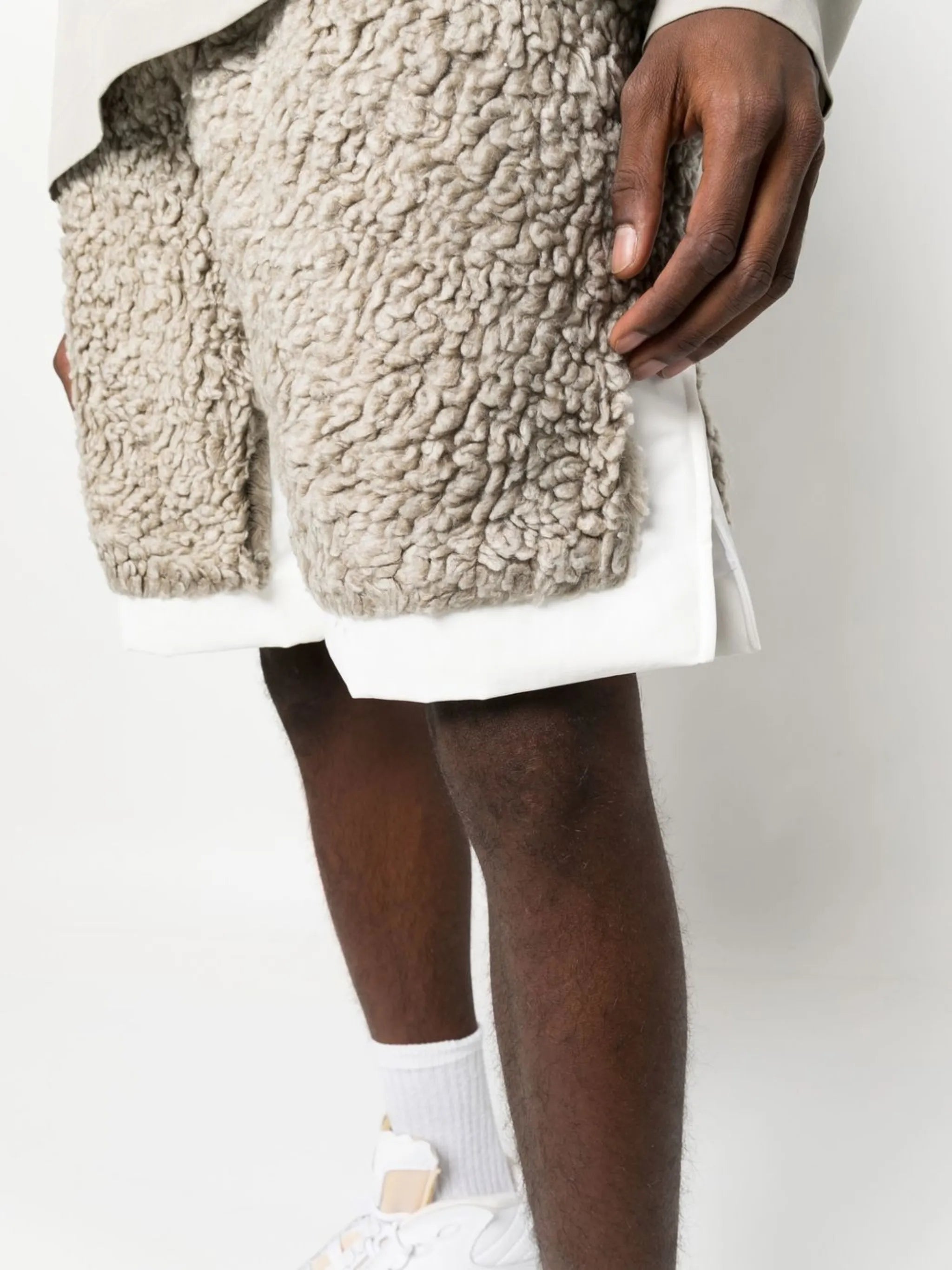 faux-shearling track shorts