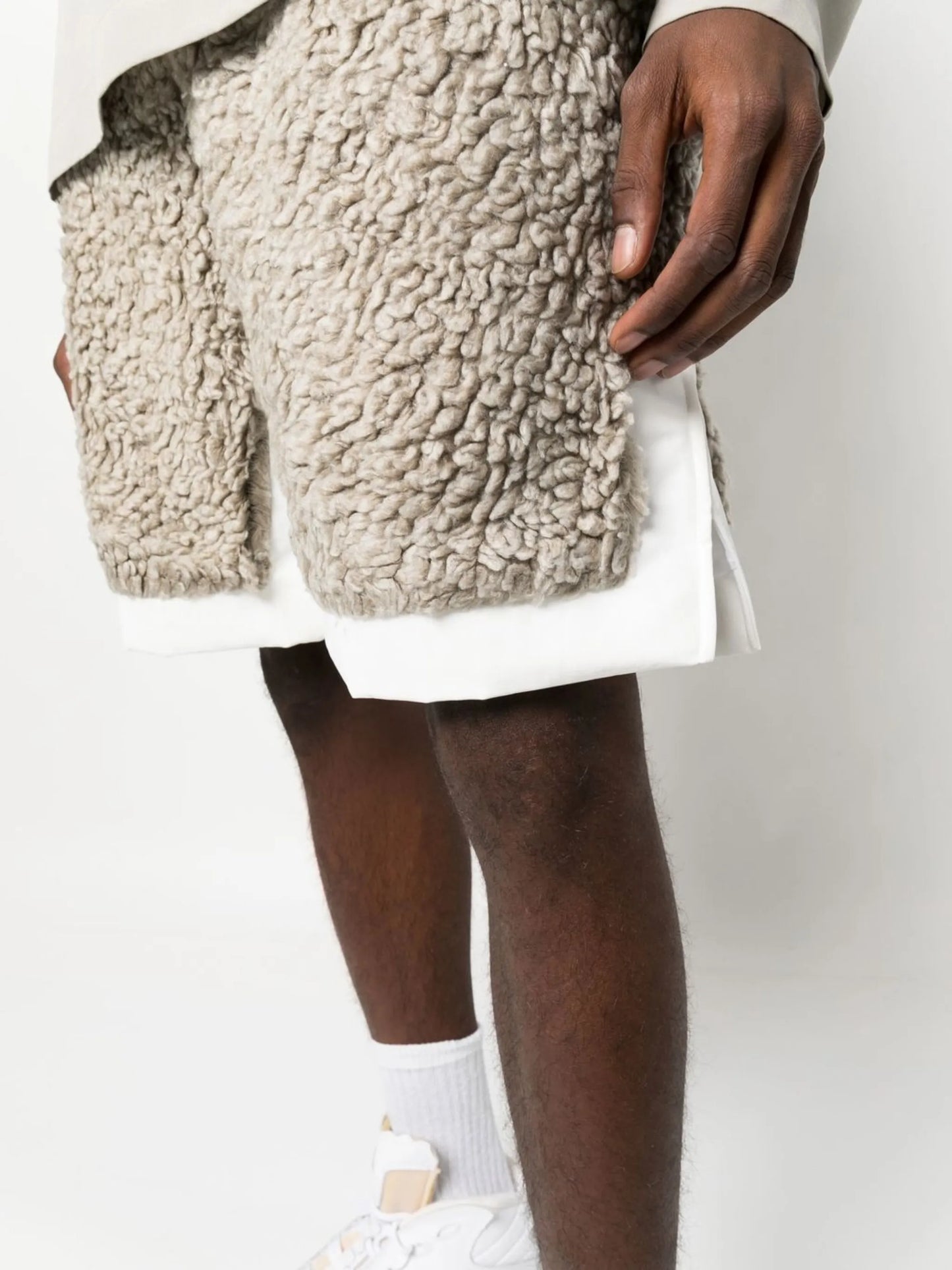 faux-shearling track shorts