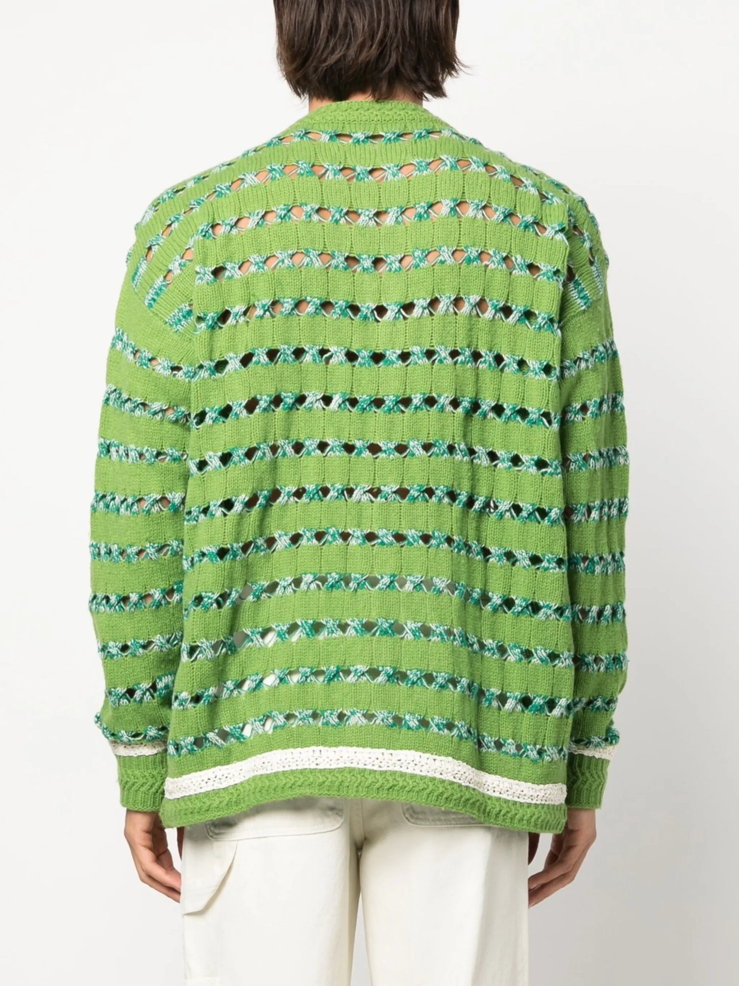 V-neck open-knit cardigan