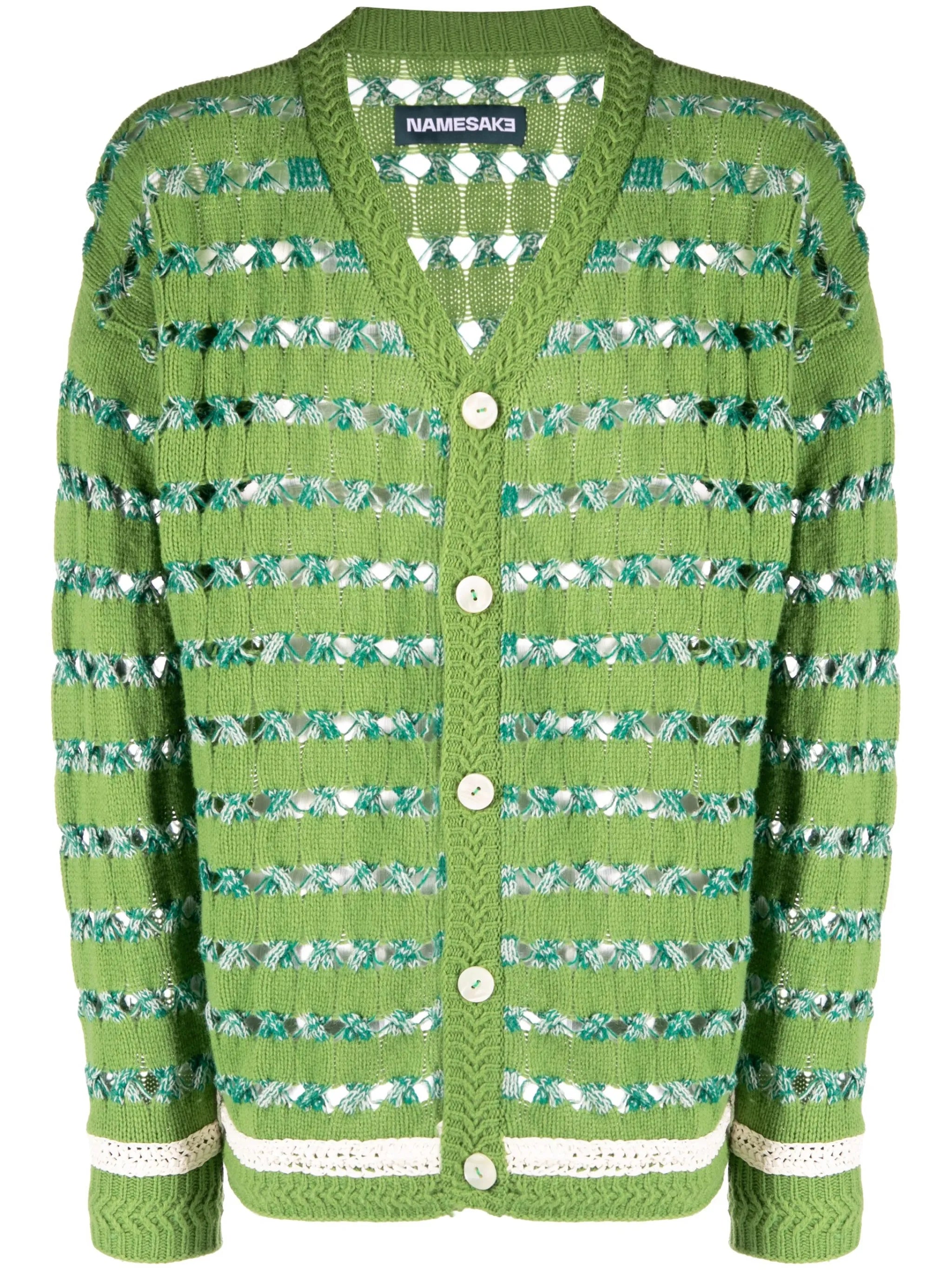 V-neck open-knit cardigan