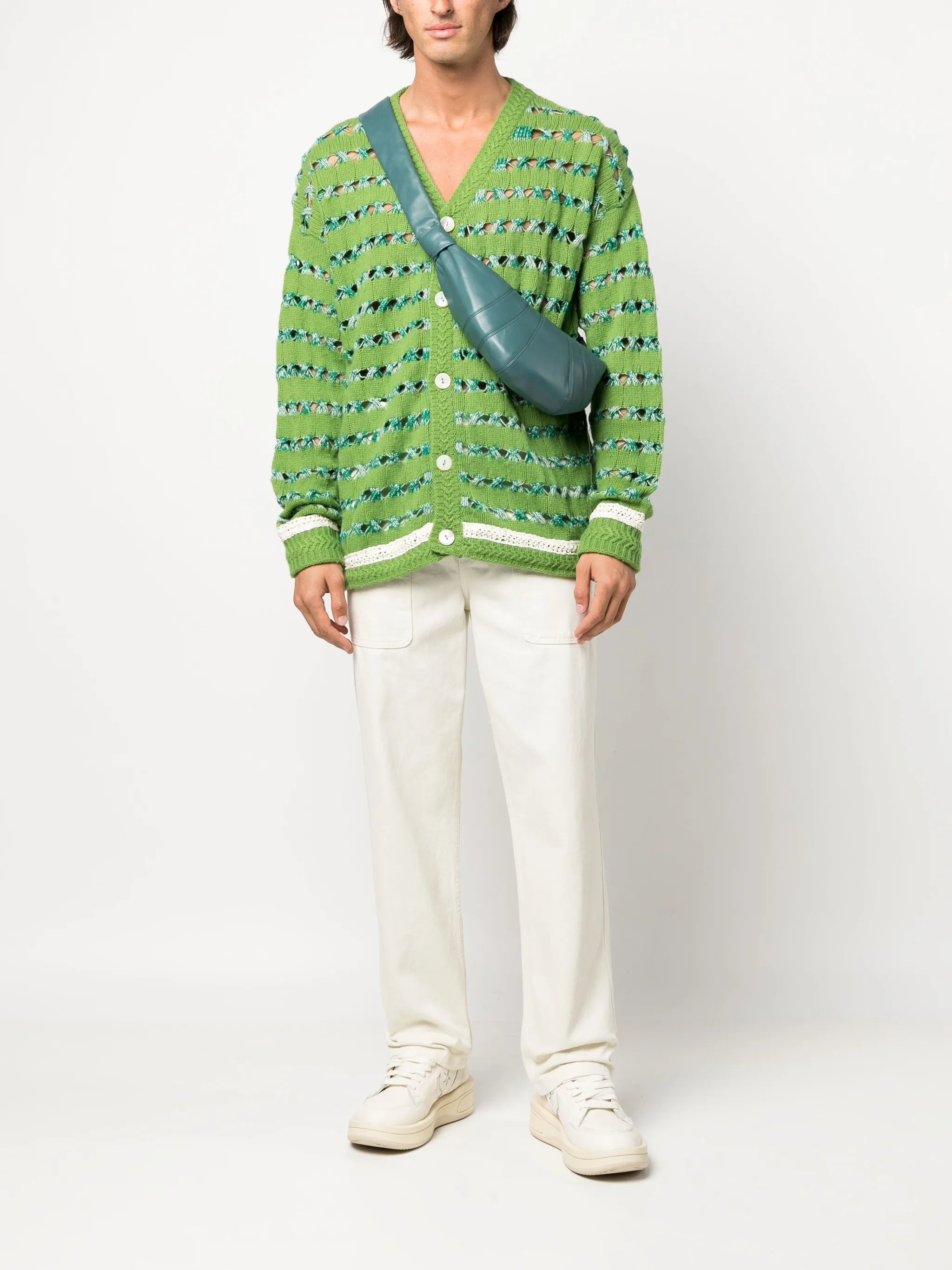 V-neck open-knit cardigan