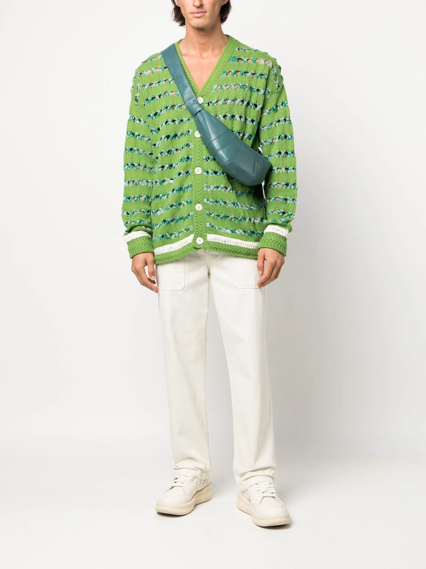 V-neck open-knit cardigan