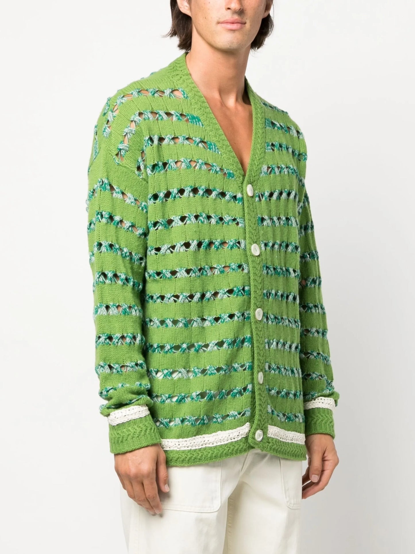 V-neck open-knit cardigan