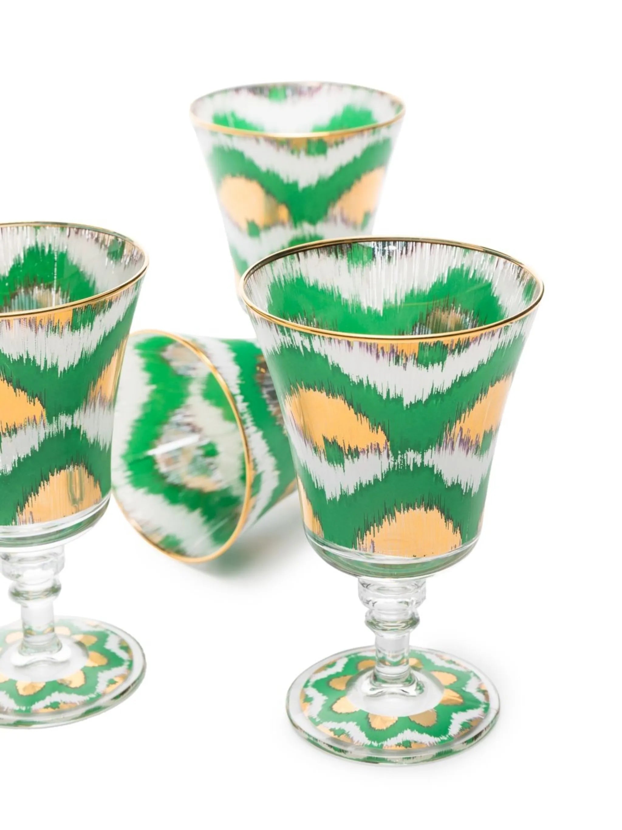 Ikat-print glass goblet