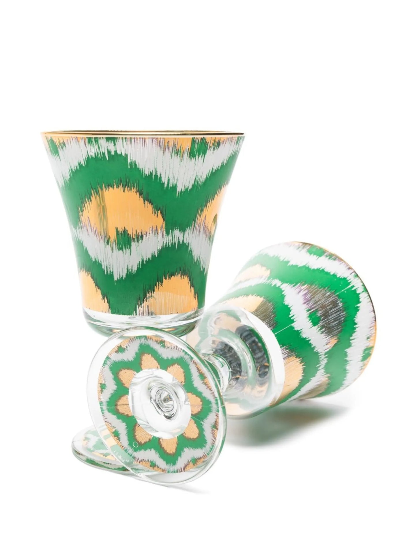 Ikat-print glass goblet