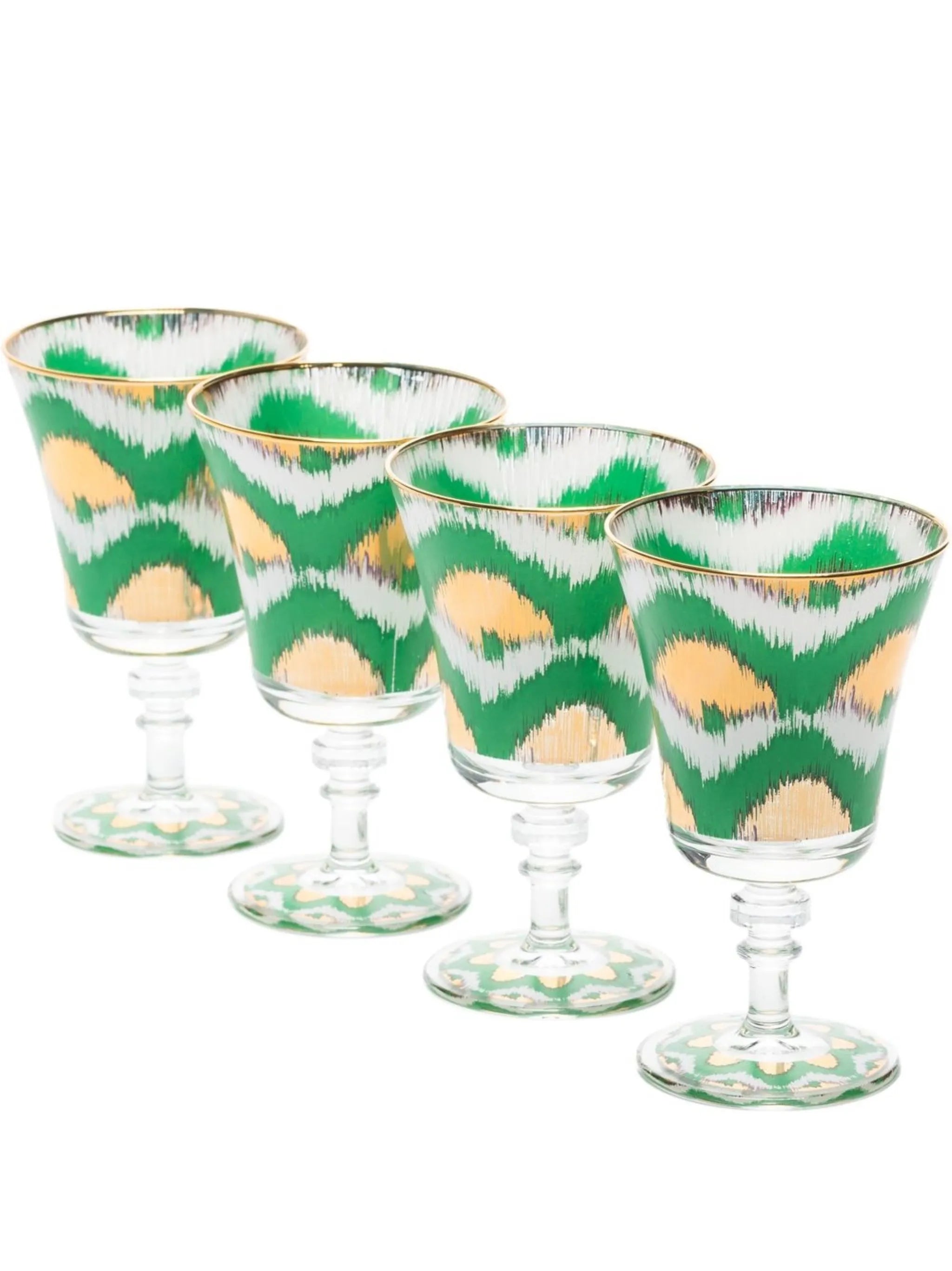Ikat-print glass goblet