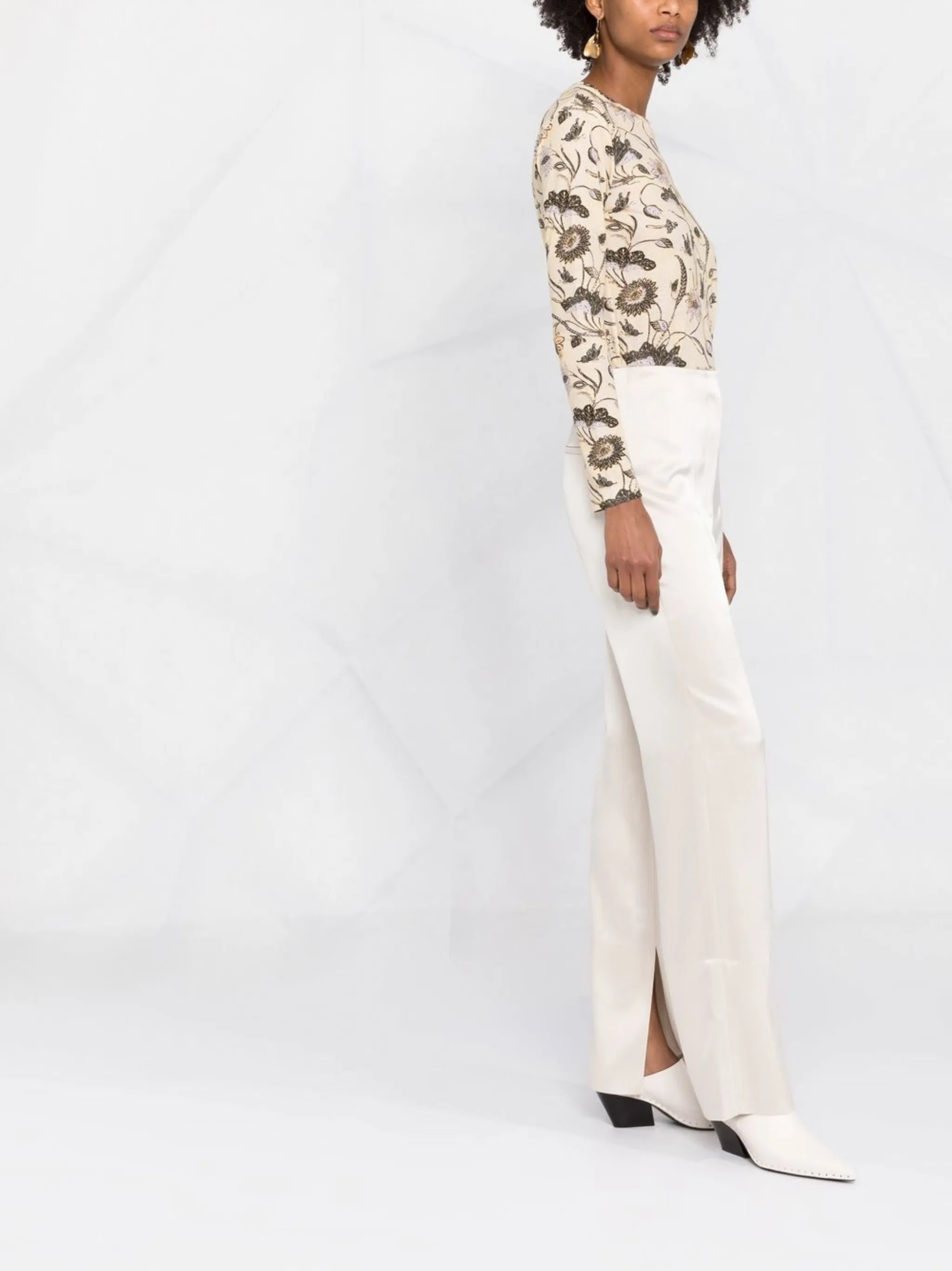 ladder-stitch straight-leg trousers
